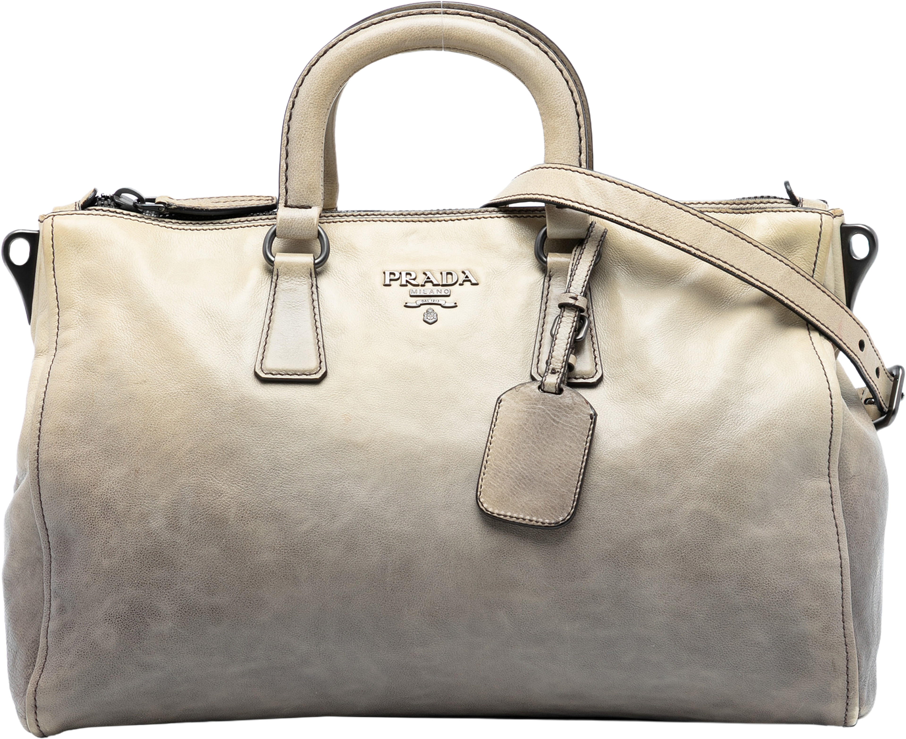 Prada Glace Calf Ombre Leather Satchel, från Luxclusif, i färgen light beige. Klicka för att öppna bilden i stort format
