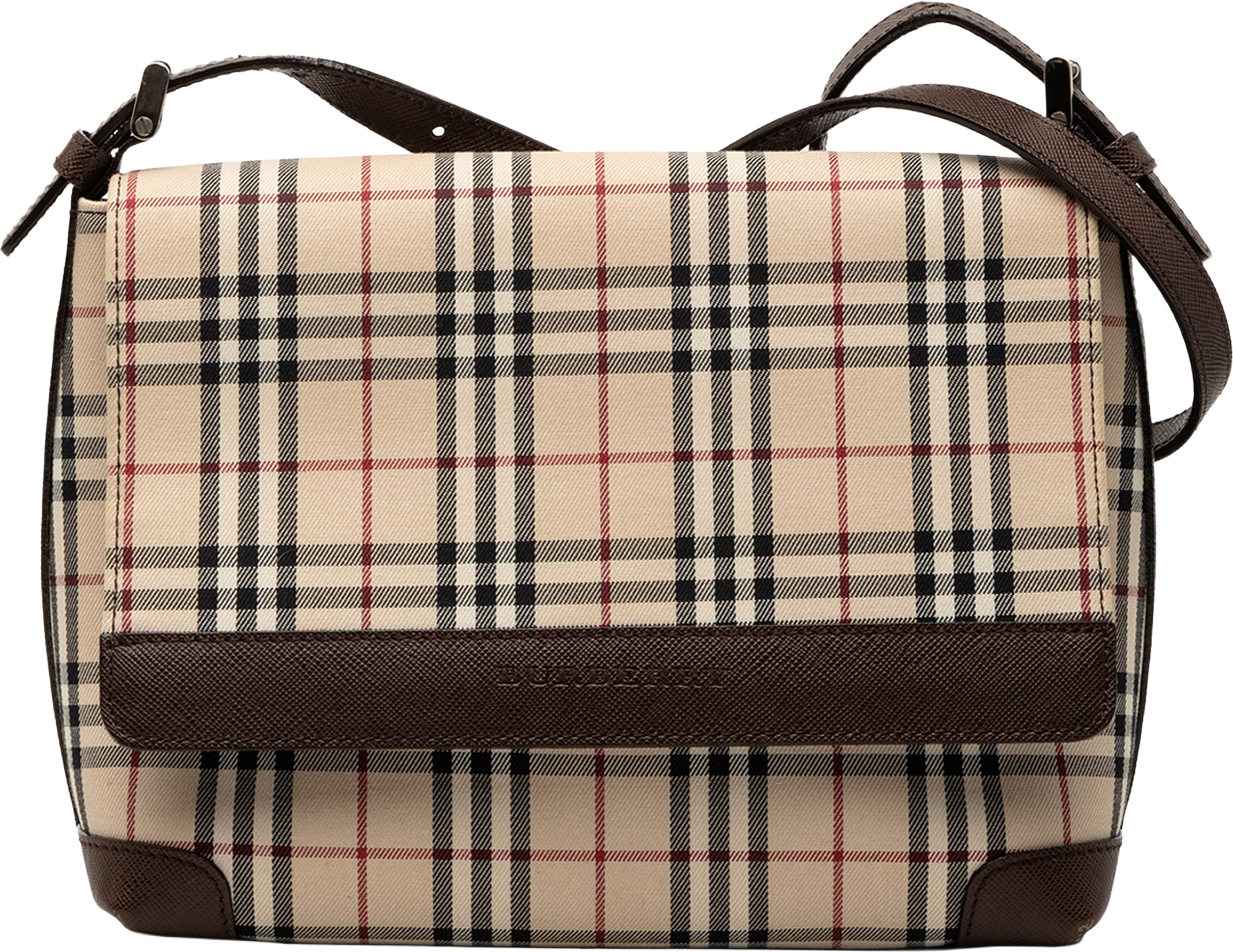 Burberry House Check Canvas Flap Crossbody, från Luxclusif, i färgen beige. Klicka för att öppna bilden i stort format