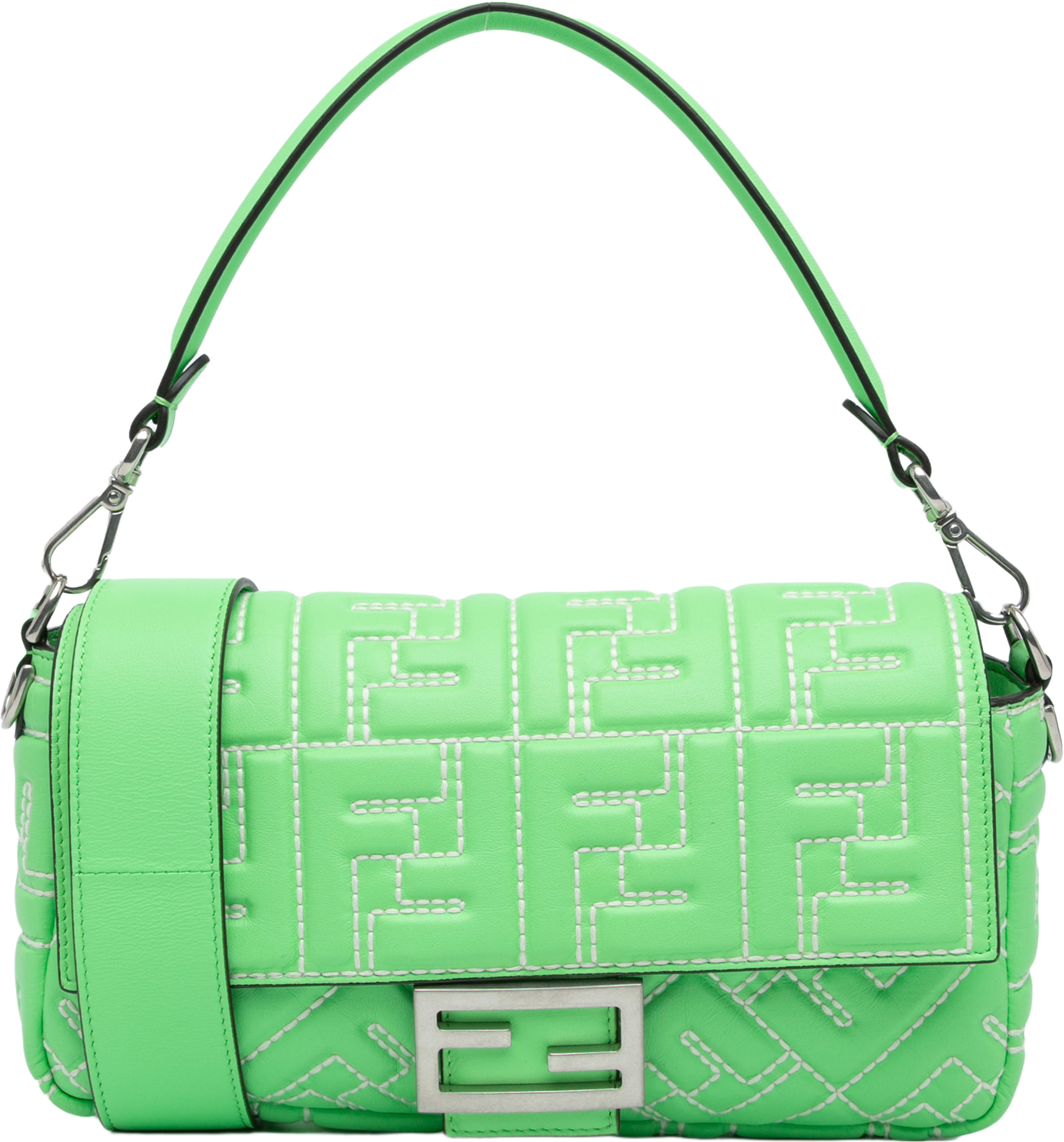 Fendi Zucca Embossed Stitched Leather Baguette Satchel, från Luxclusif, i färgen light green. Klicka för att öppna bilden i stort format