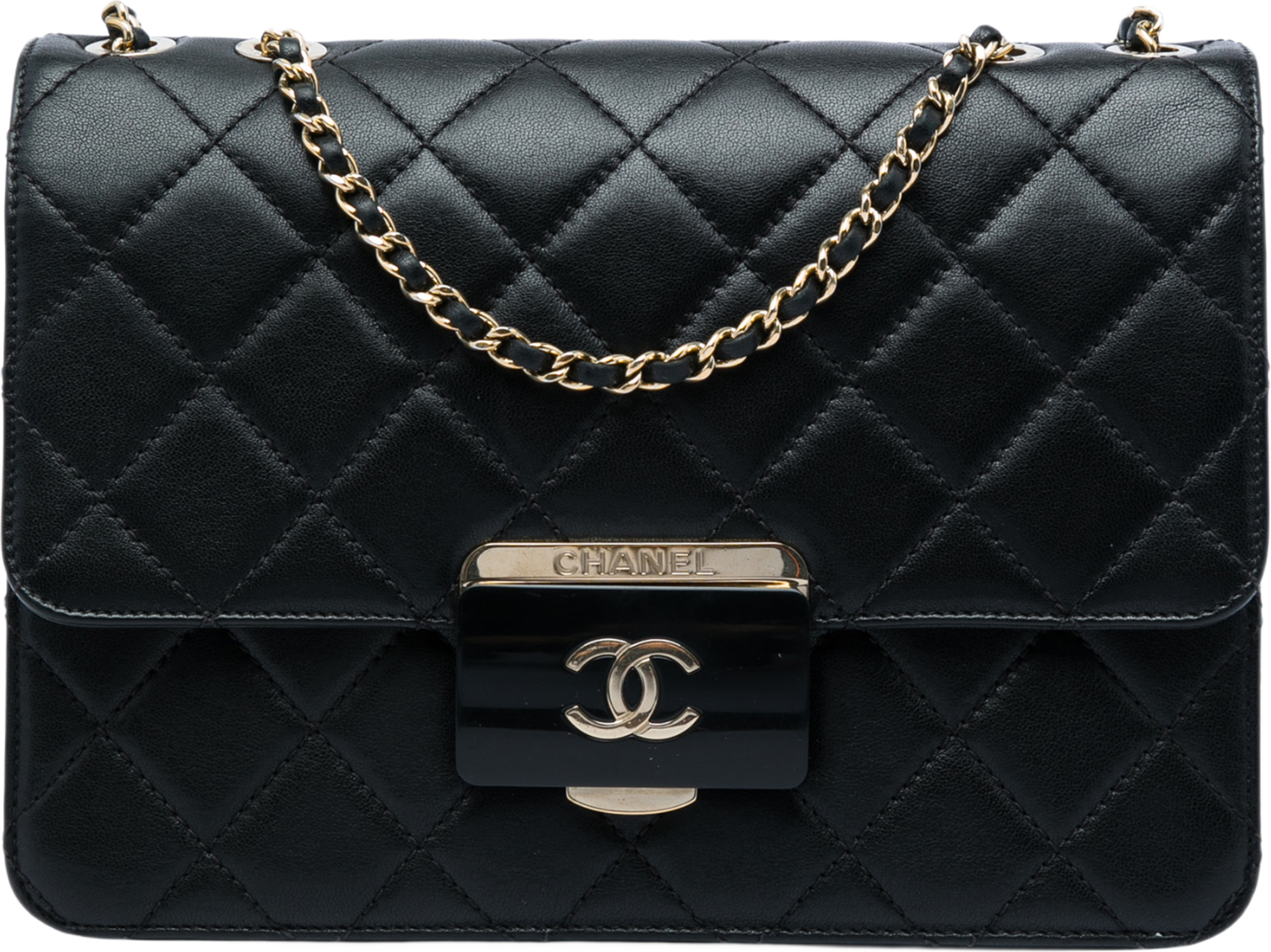 Chanel Medium Quilted Sheepskin Beauty Lock Flap, från Luxclusif, i färgen svart. Klicka för att öppna bilden i stort format