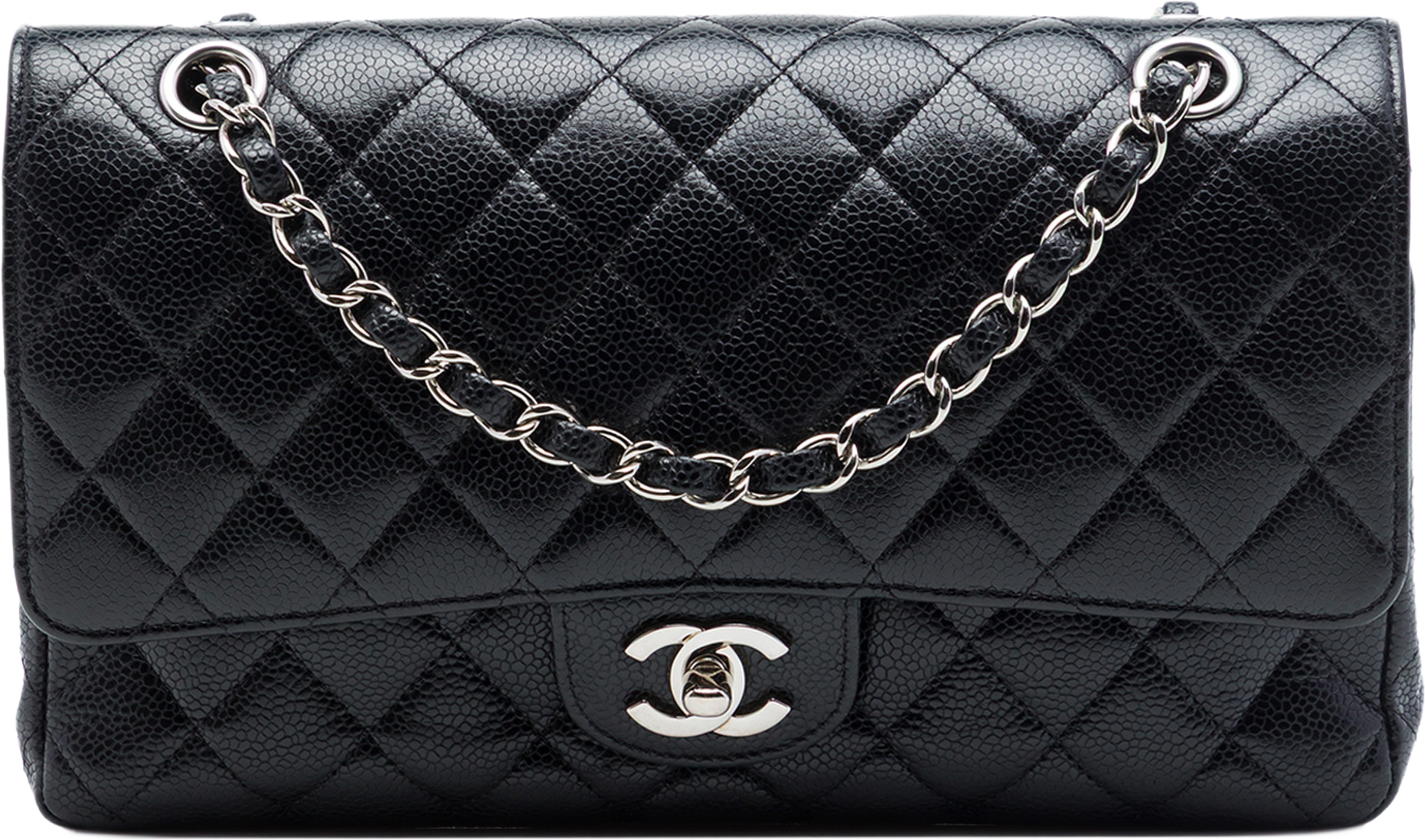 Chanel Medium Classic Caviar Double Flap, från Luxclusif, i färgen svart. Klicka för att öppna bilden i stort format