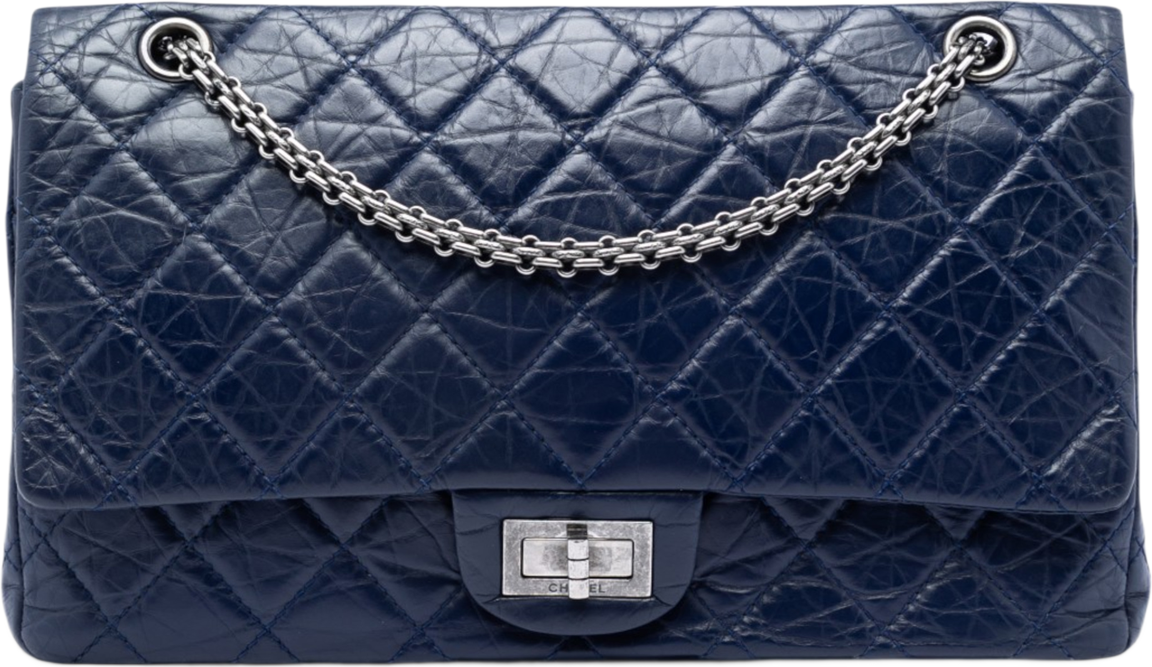 Chanel Quilted Aged Calfskin Reissue 2.55 Double Flap 227, från Luxclusif, i färgen blå. Klicka för att öppna bilden i stort format