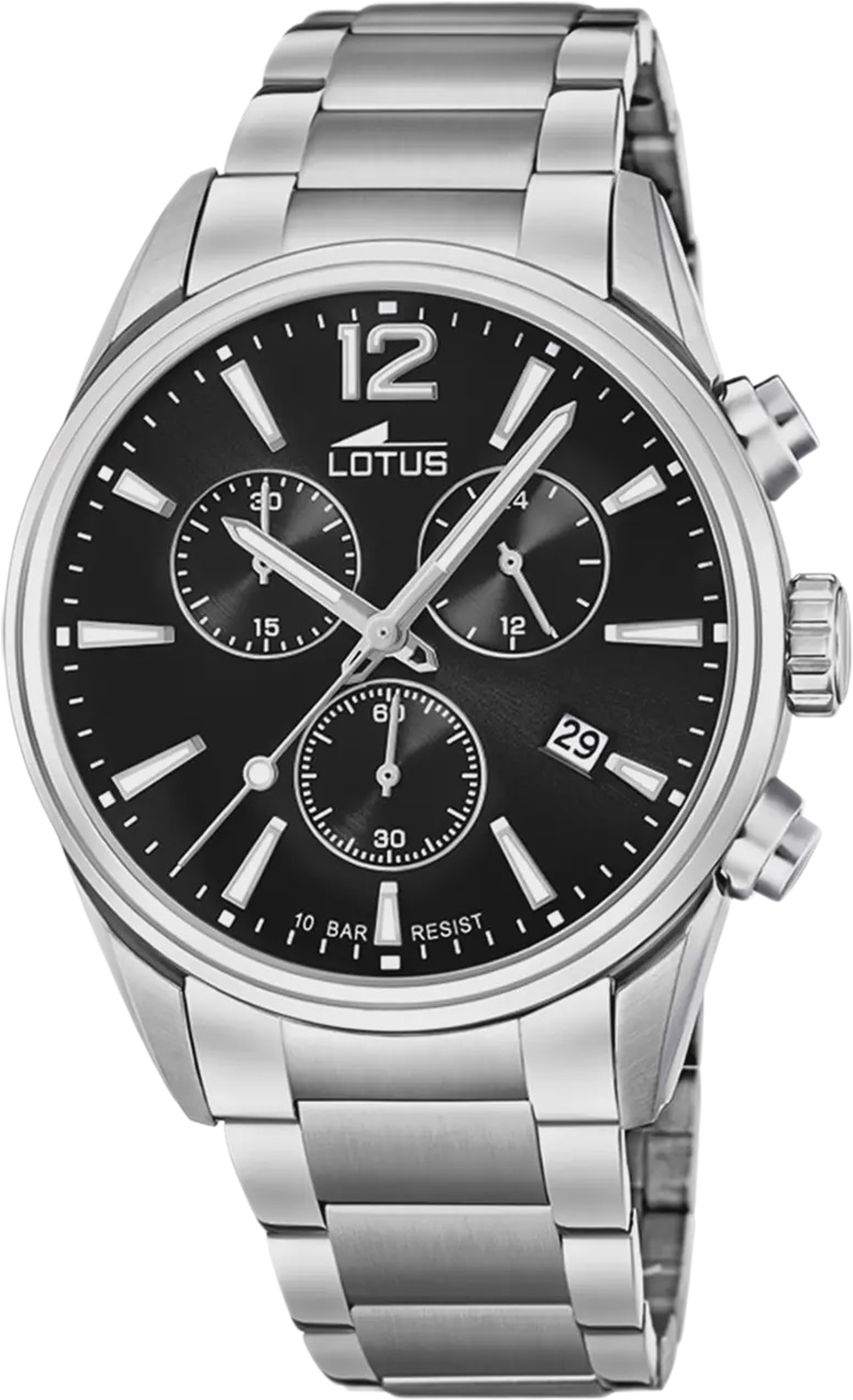 Lotus Herrklocka - Kronograf, Stål/svart, 42 Mm, från Lotus, i färgen silver. Klicka för att öppna bilden i stort format