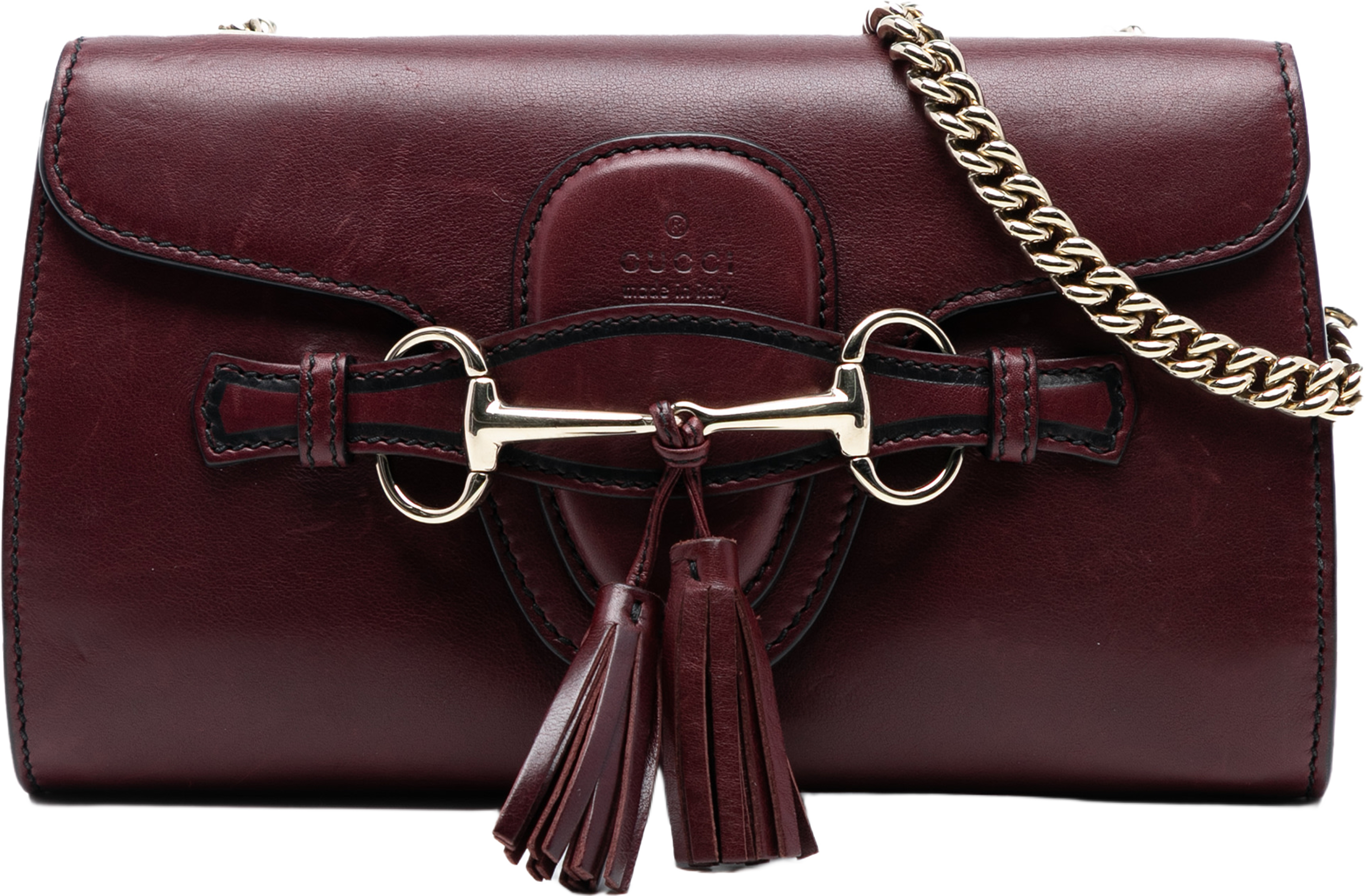 Gucci Small Leather Emily Crossbody, från Luxclusif, i färgen burgundy. Klicka för att öppna bilden i stort format