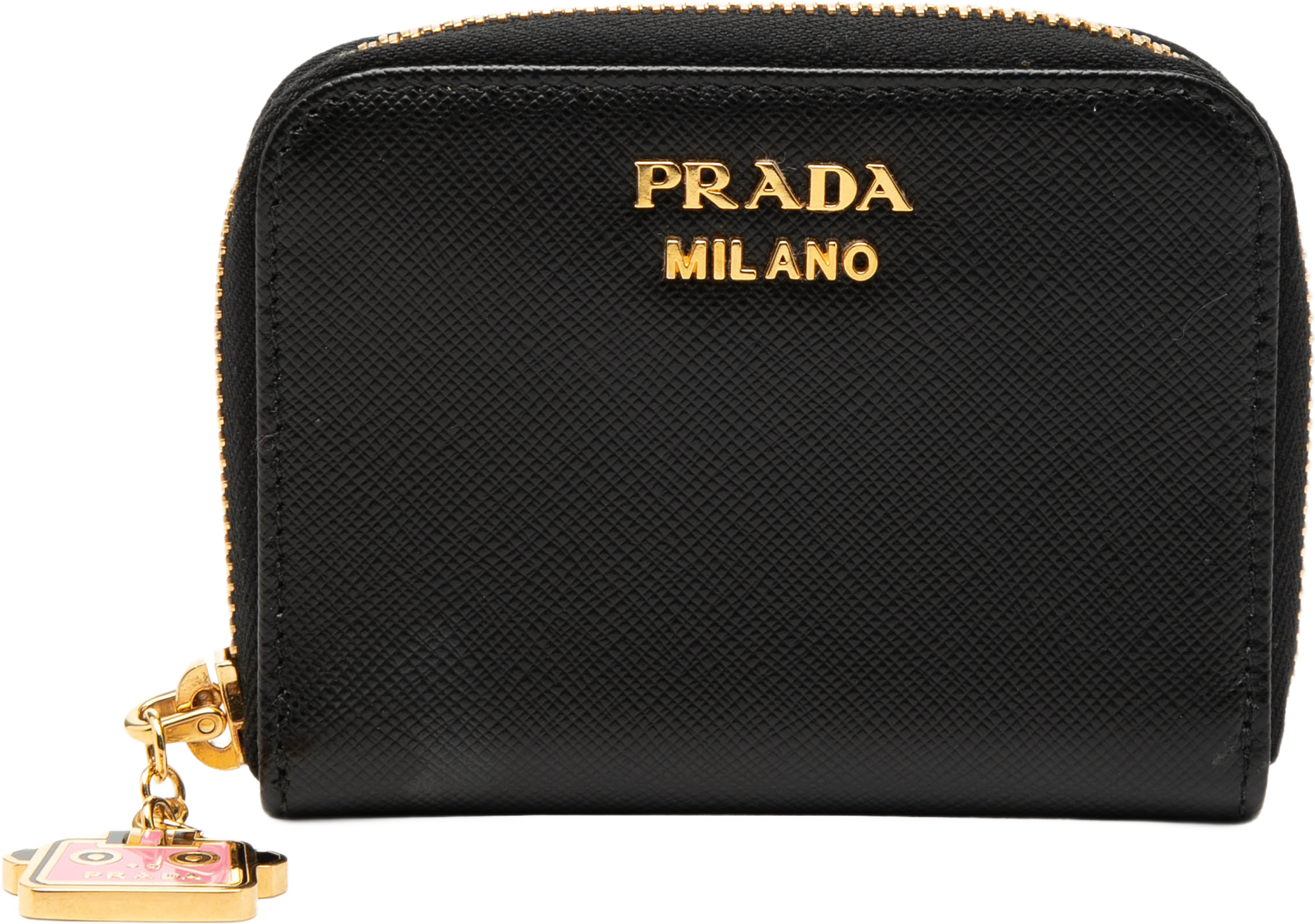 Prada Saffiano Zip Around Coin Pouch, från Luxclusif, i färgen svart. Klicka för att öppna bilden i stort format
