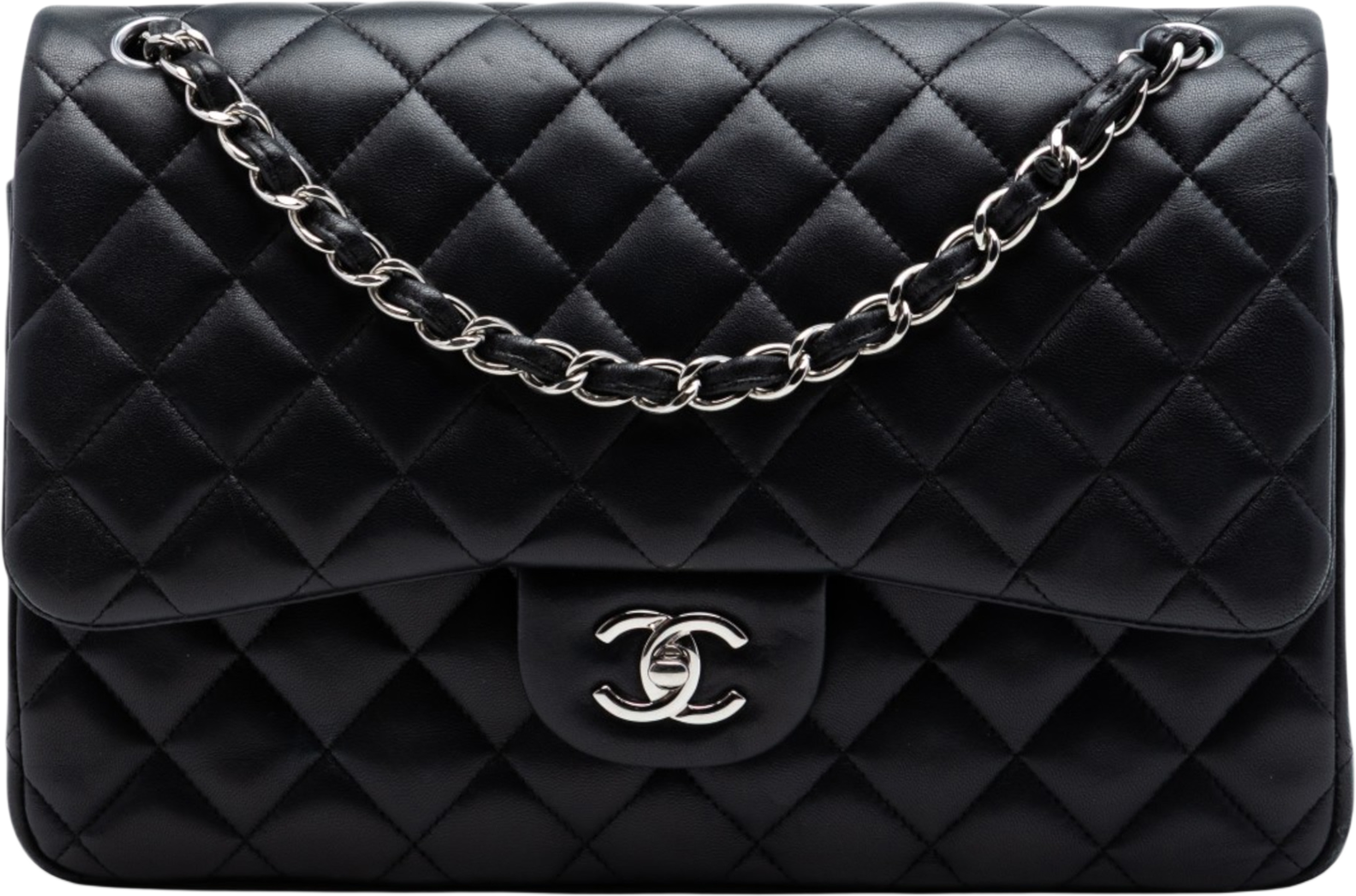 Chanel Jumbo Classic Lambskin Double Flap, från Luxclusif, i färgen black. Klicka för att öppna bilden i stort format