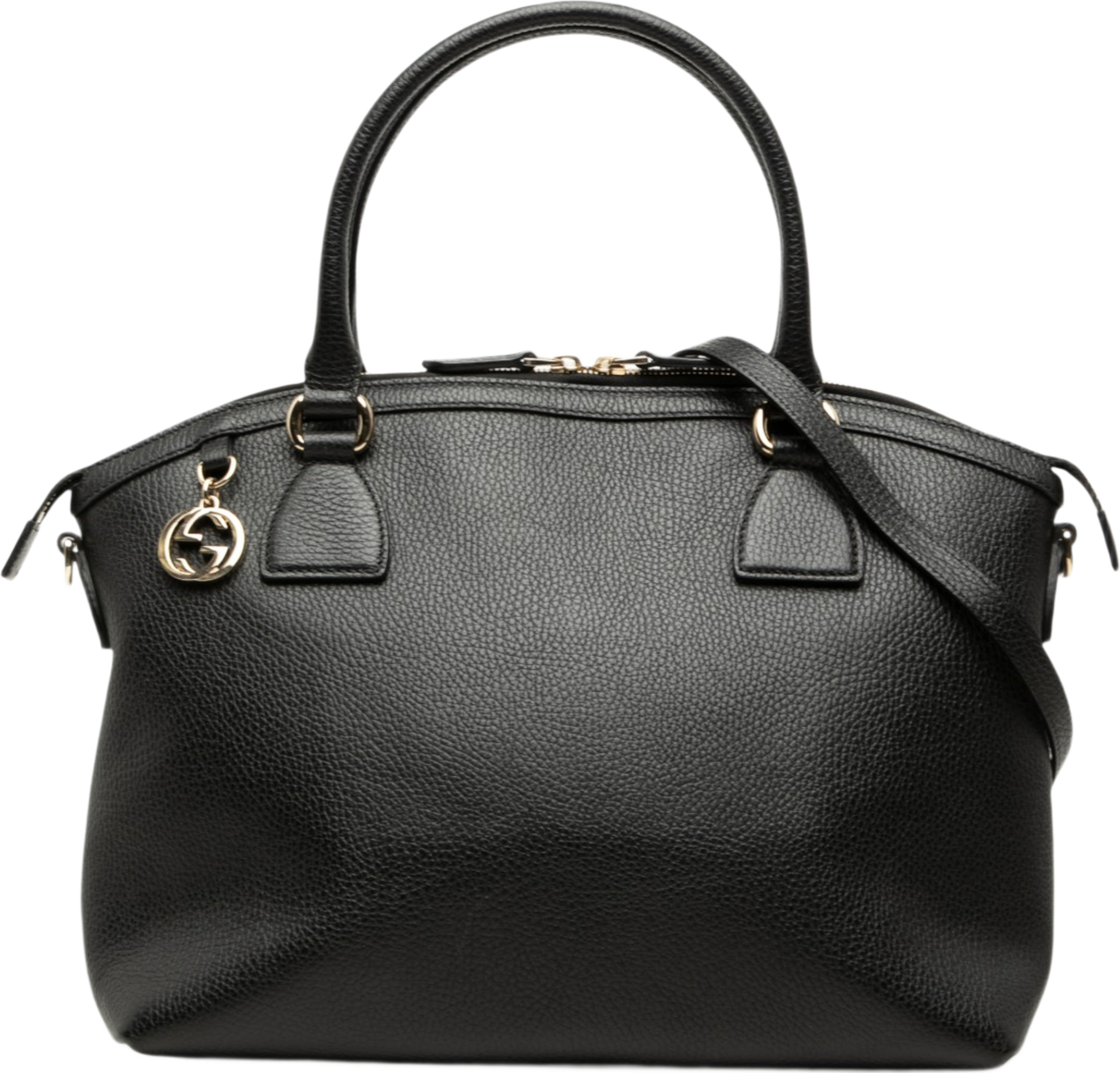 Gucci Medium Leather Gg Charm Dome Satchel, från Luxclusif, i färgen black. Klicka för att öppna bilden i stort format