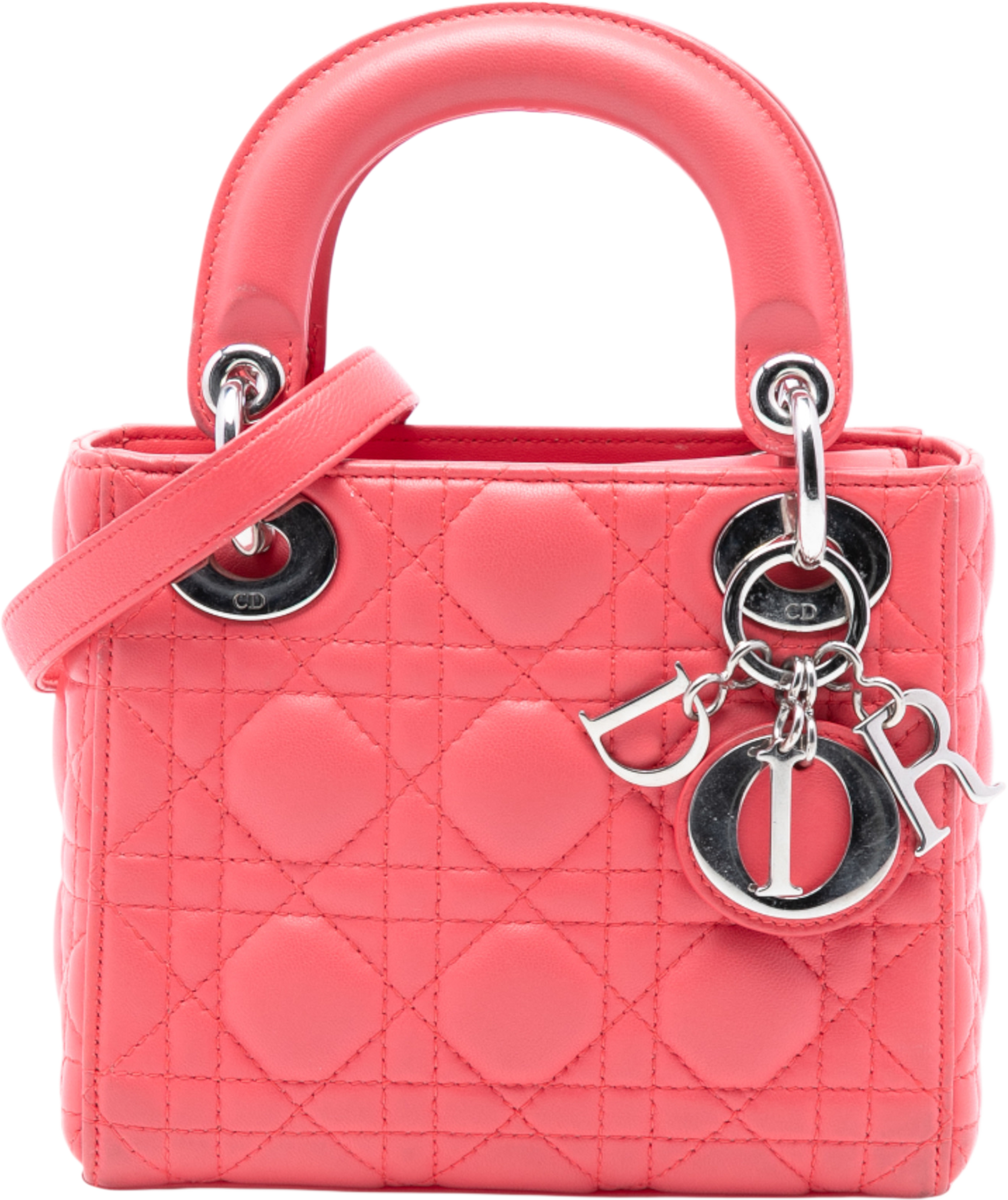 Dior Mini Lambskin Cannage Lady Dior, från Luxclusif, i färgen blush. Klicka för att öppna bilden i stort format