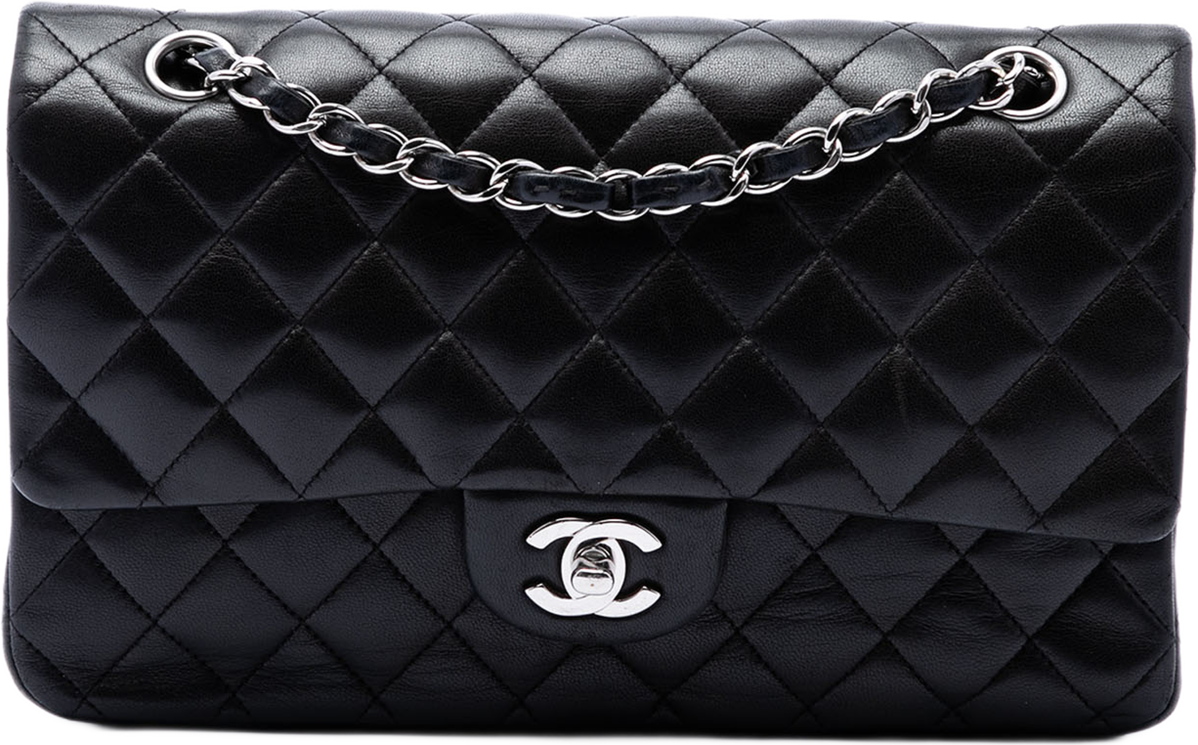 Chanel Medium Classic Lambskin Double Flap, från Luxclusif, i färgen svart. Klicka för att öppna bilden i stort format