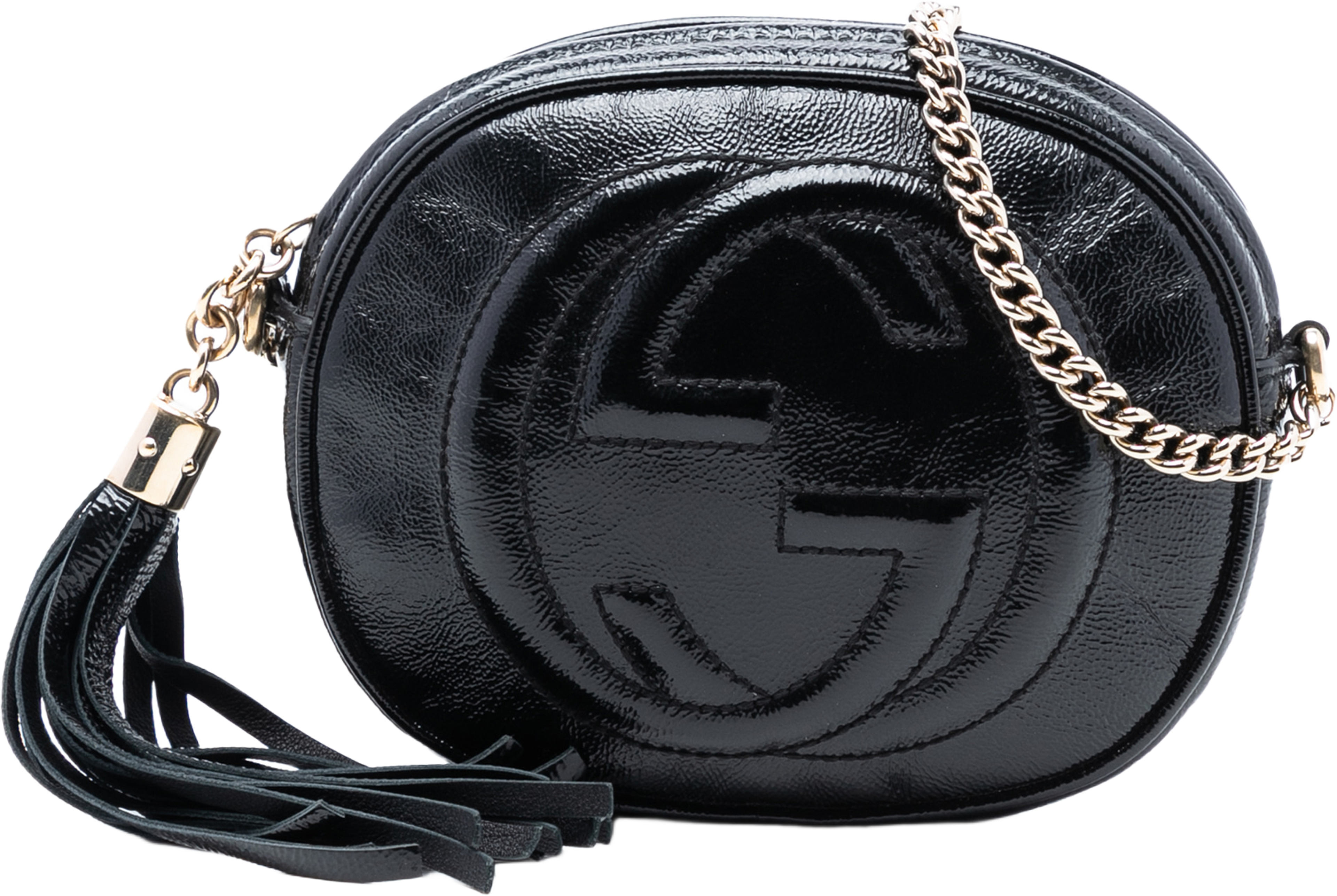 Gucci Mini Patent Soho Chain Bag, från Luxclusif, i färgen black. Klicka för att öppna bilden i stort format