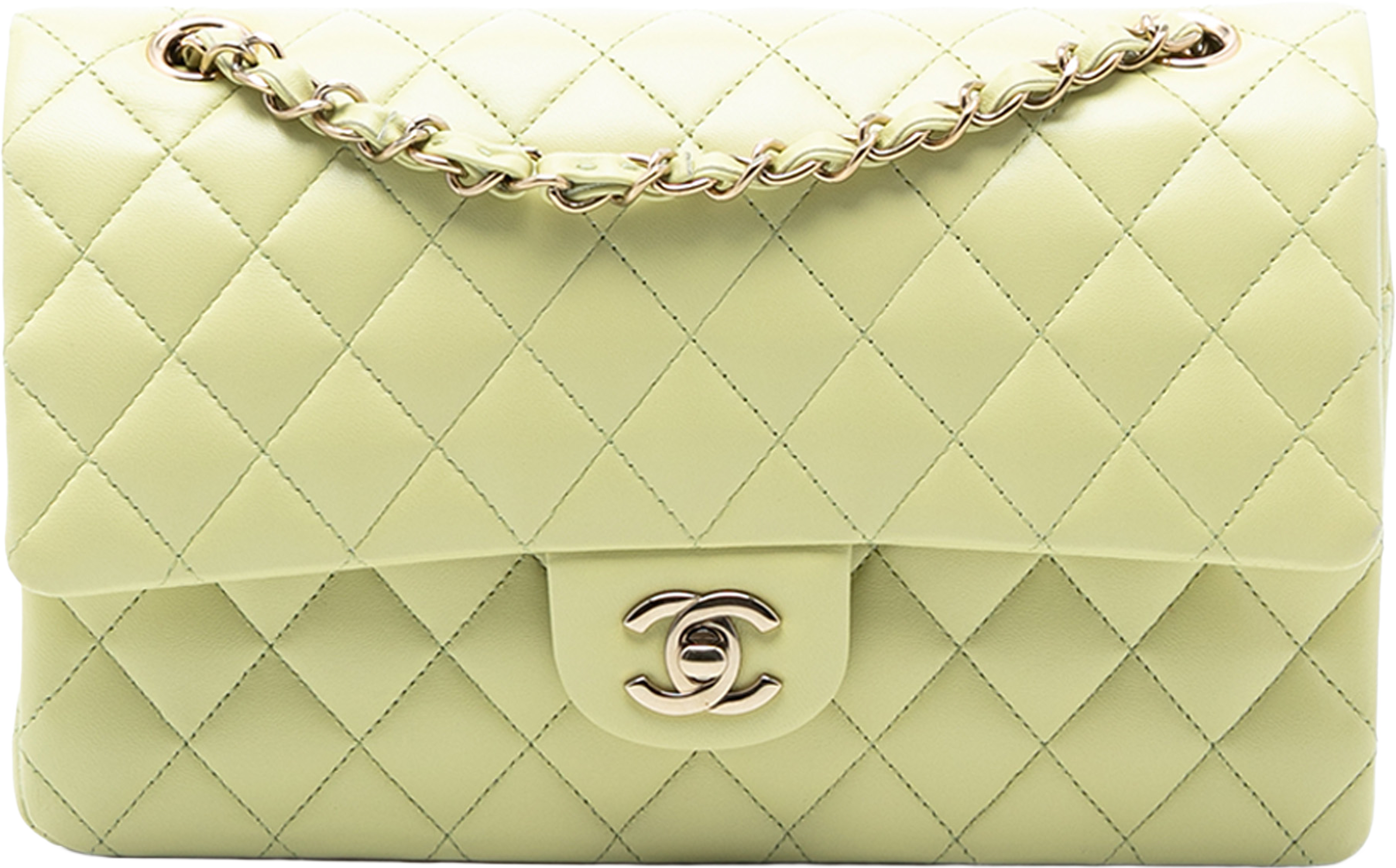 Chanel Medium Classic Lambskin Double Flap, från Luxclusif, i färgen mint. Klicka för att öppna bilden i stort format