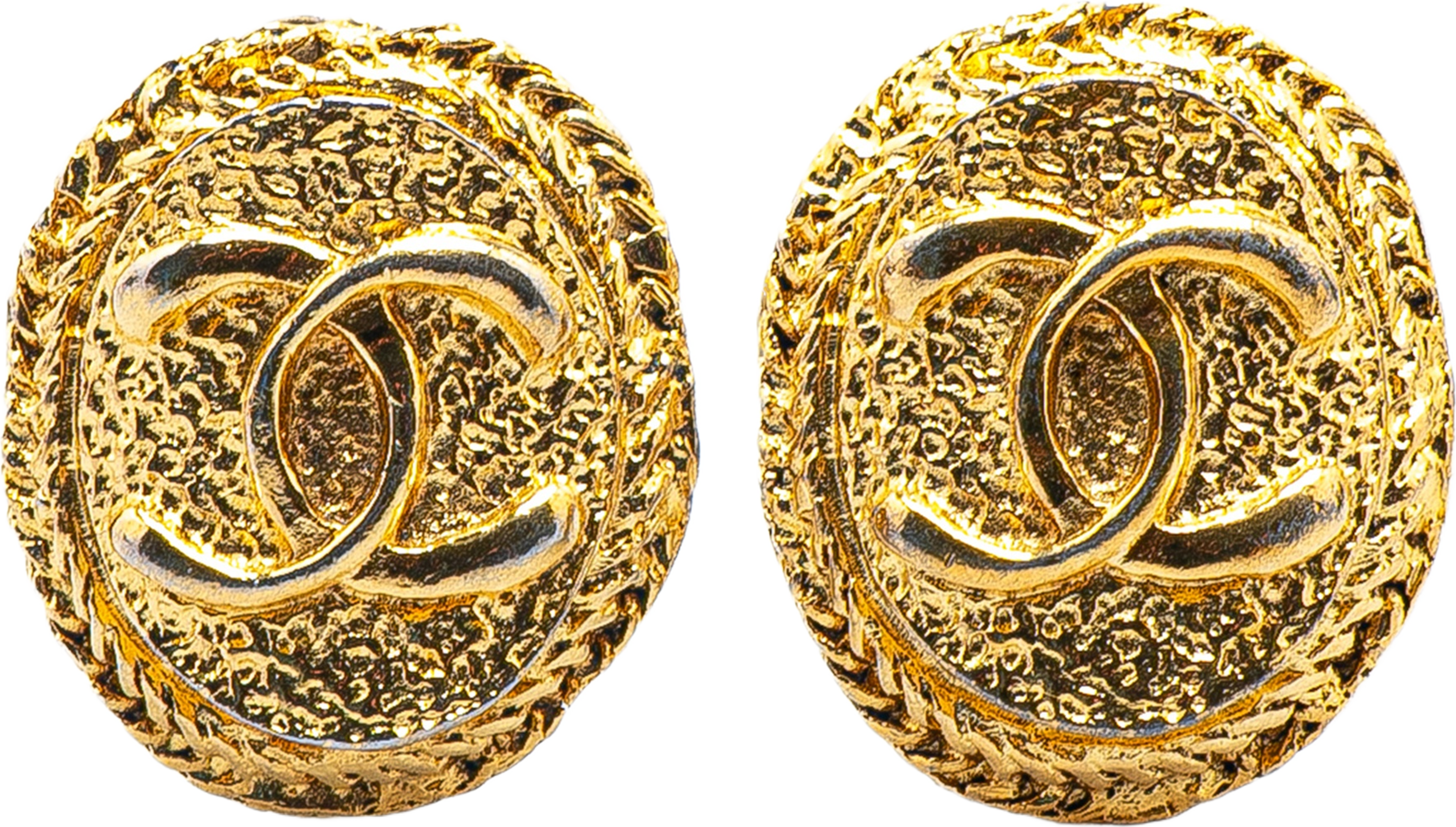 Chanel Gold Plated Cc Round Clip On Earrings