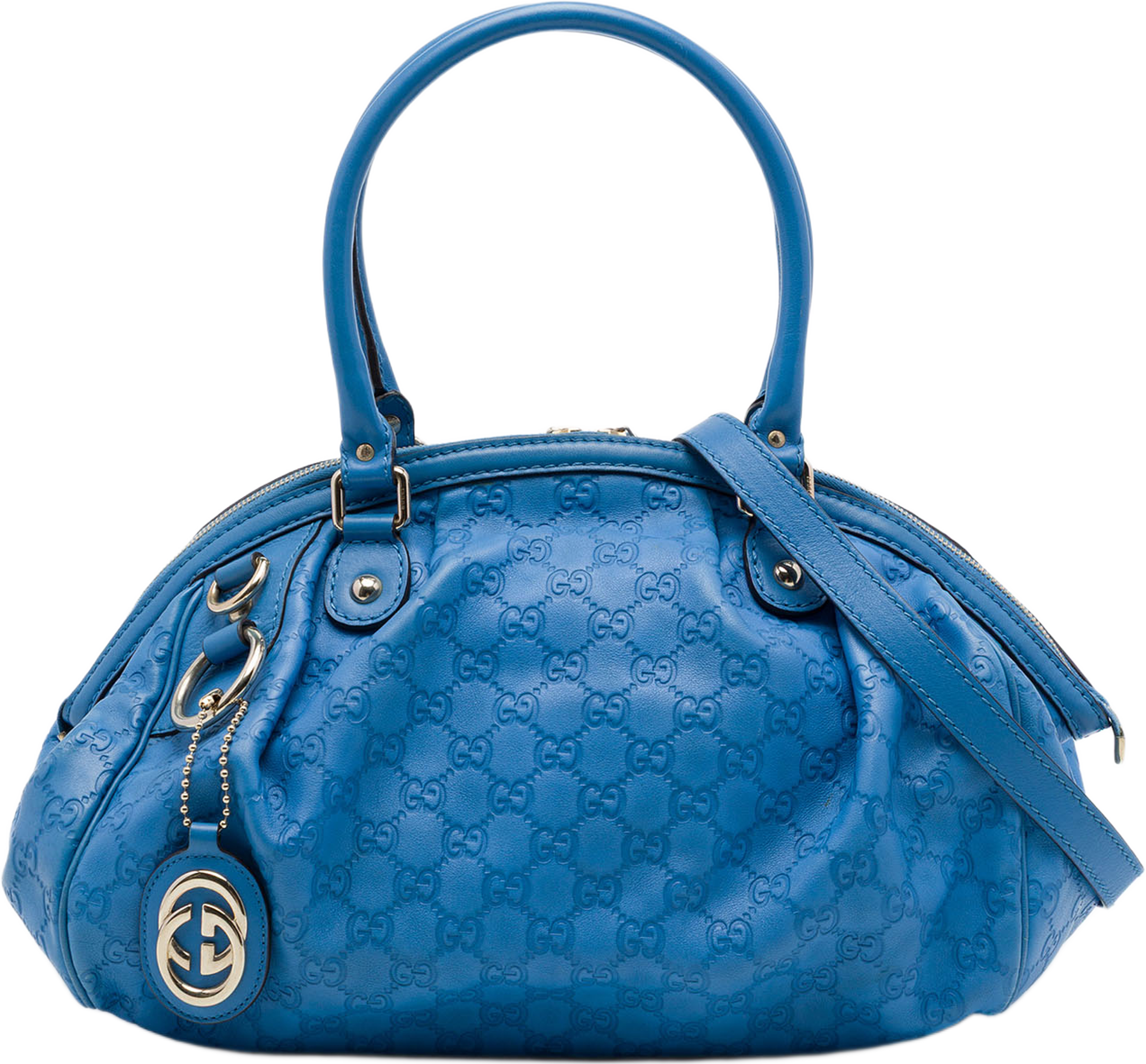 Gucci Guccissima Sukey Satchel, från Luxclusif, i färgen blå. Klicka för att öppna bilden i stort format