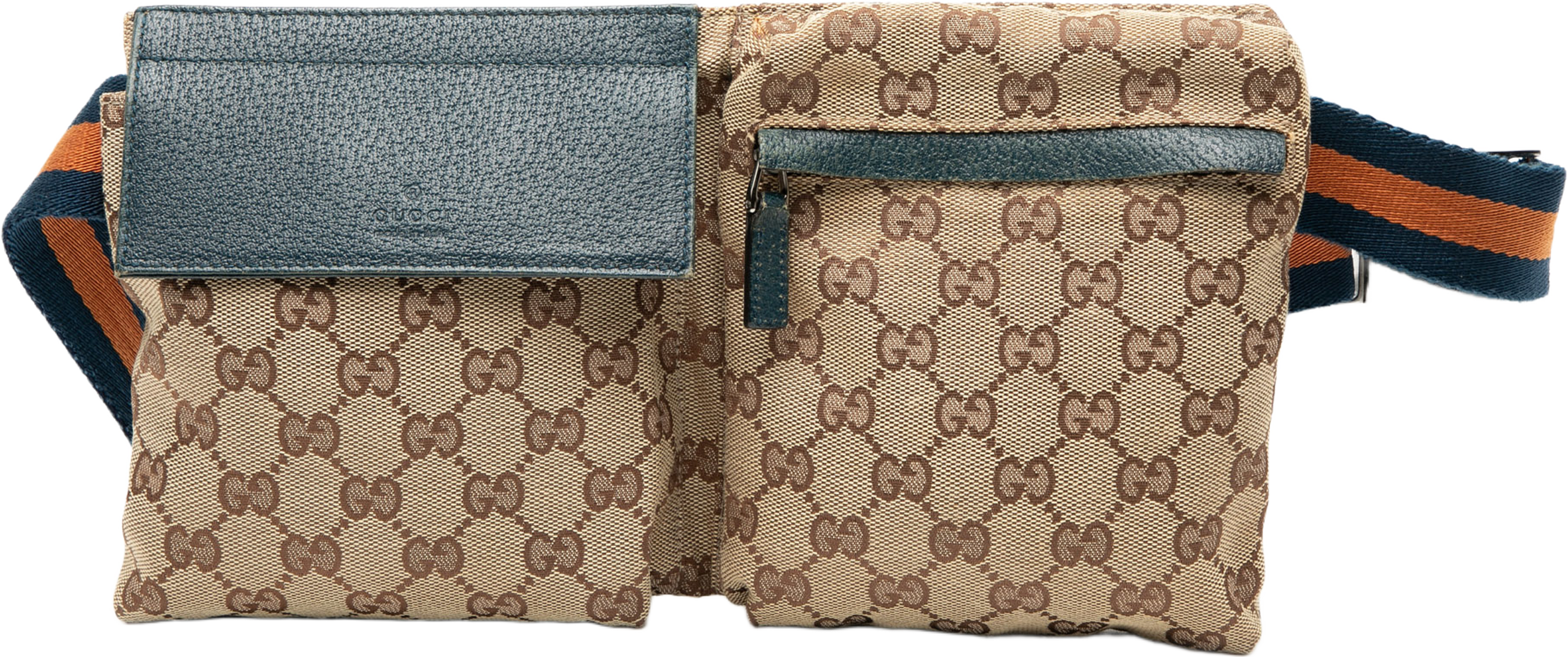 Gucci Gg Canvas Web Double Pocket Belt Bag, från Luxclusif, i färgen beige. Klicka för att öppna bilden i stort format
