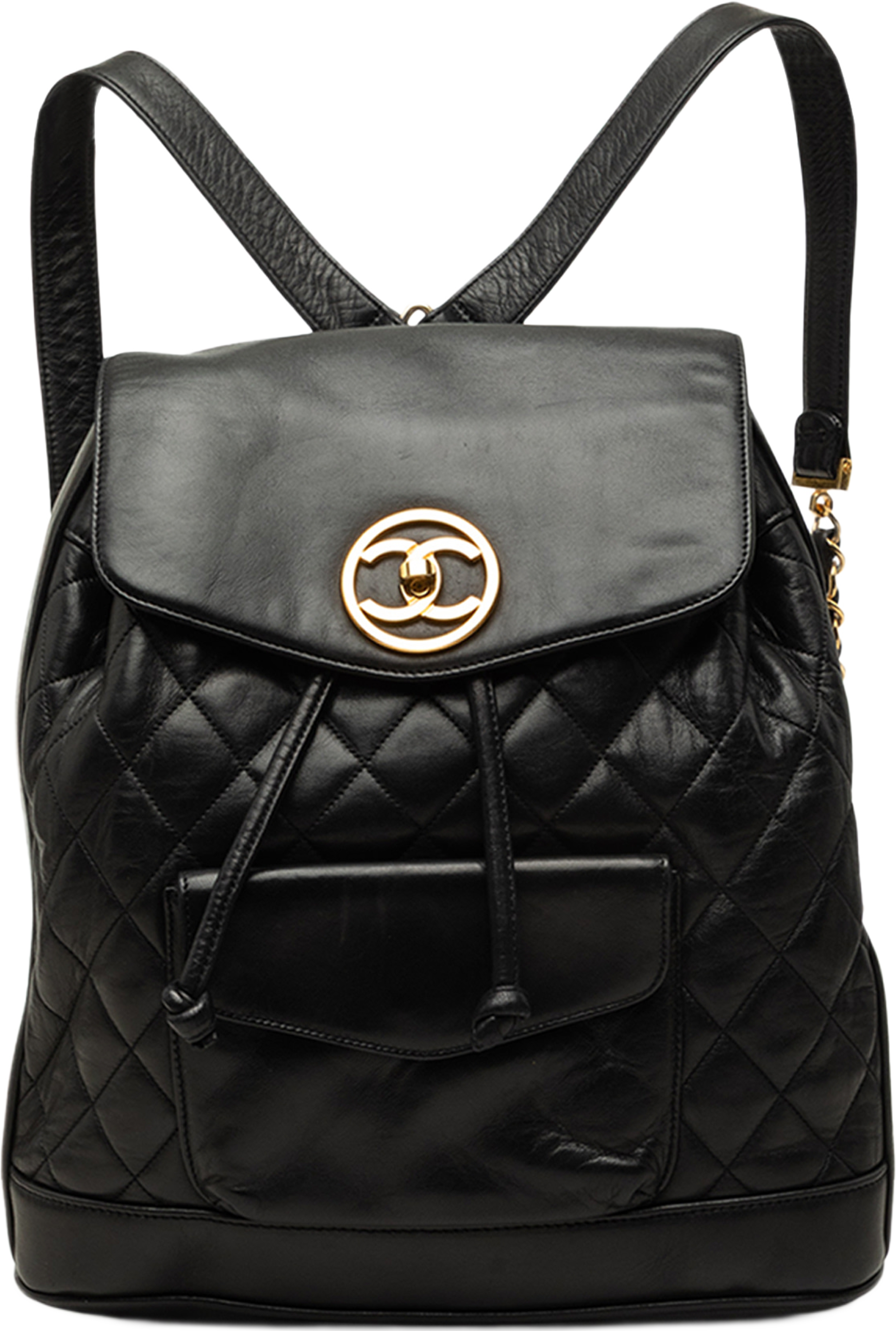 Chanel Large Cc Quilted Lambskin Drawstring Backpack, från Luxclusif, i färgen svart. Klicka för att öppna bilden i stort format