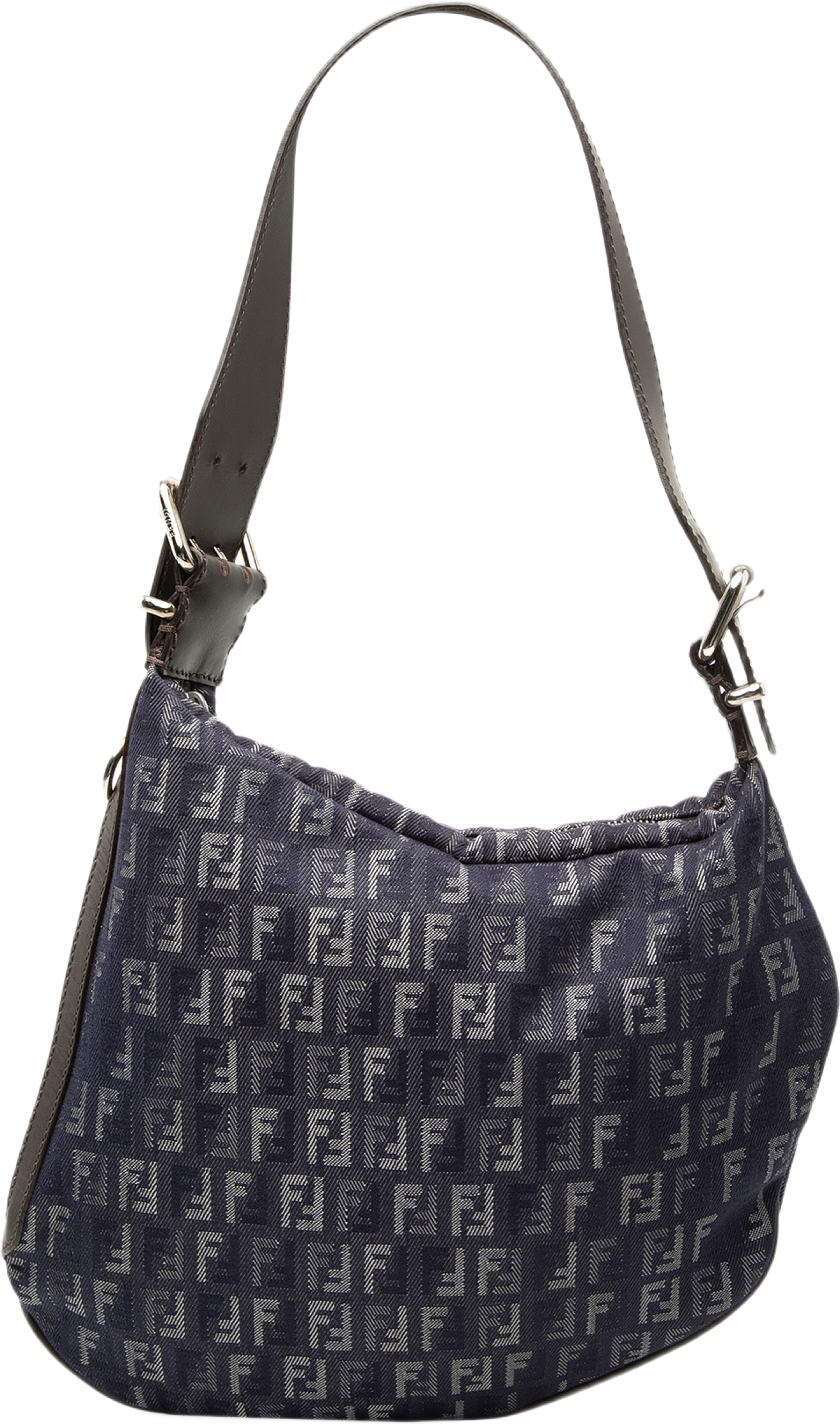 Fendi Zucchino Denim Oyster Shoulder Bag, från Luxclusif, i färgen blå. Klicka för att öppna bilden i stort format
