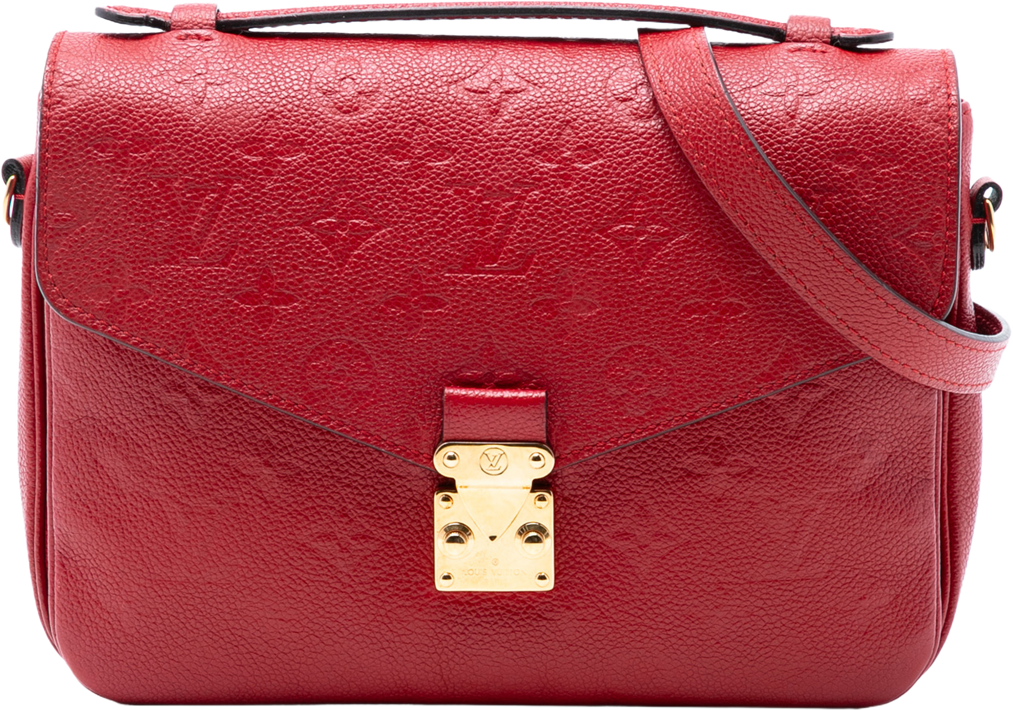 Louis Vuitton Monogram Empreinte Pochette Metis, från Luxclusif, i färgen red. Klicka för att öppna bilden i stort format