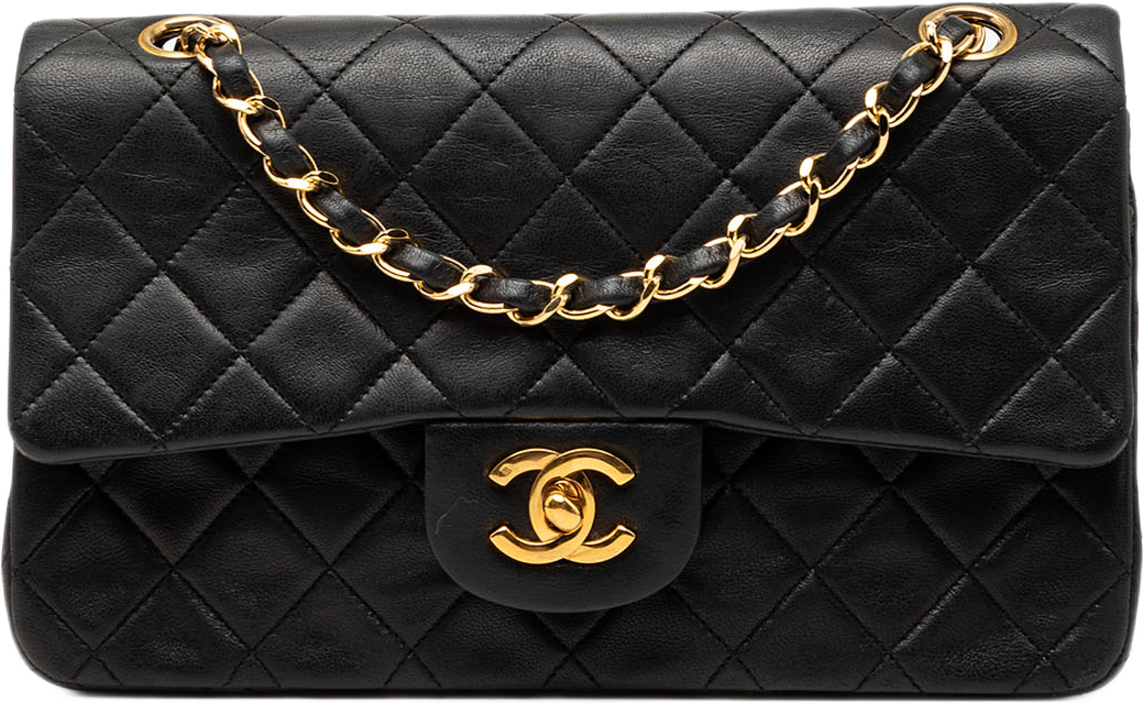 Chanel Small Classic Lambskin Double Flap, från Luxclusif, i färgen black. Klicka för att öppna bilden i stort format