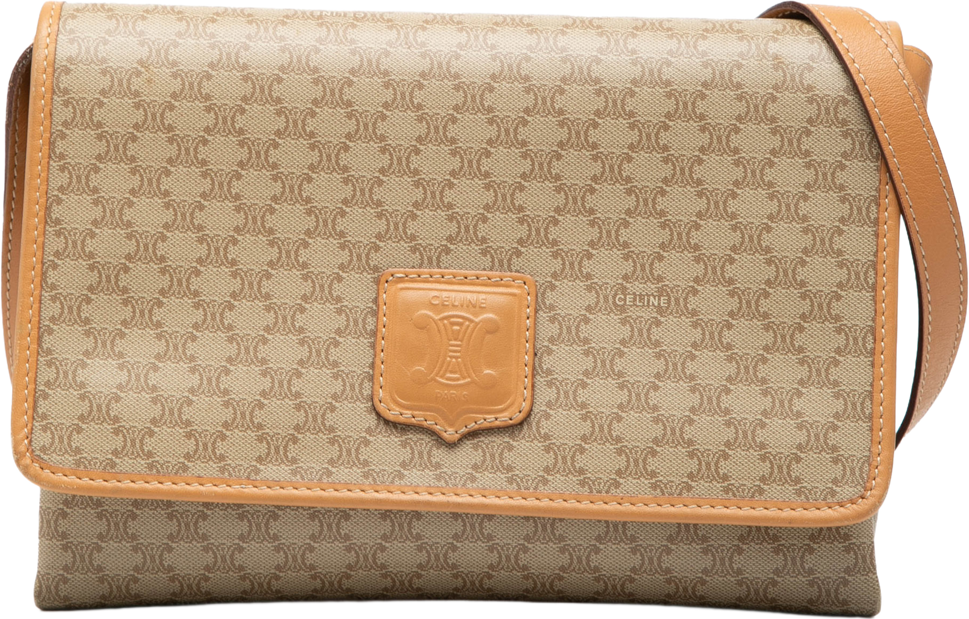 Celine Macadam Coated Canvas Crossbody, från Luxclusif, i färgen beige. Klicka för att öppna bilden i stort format