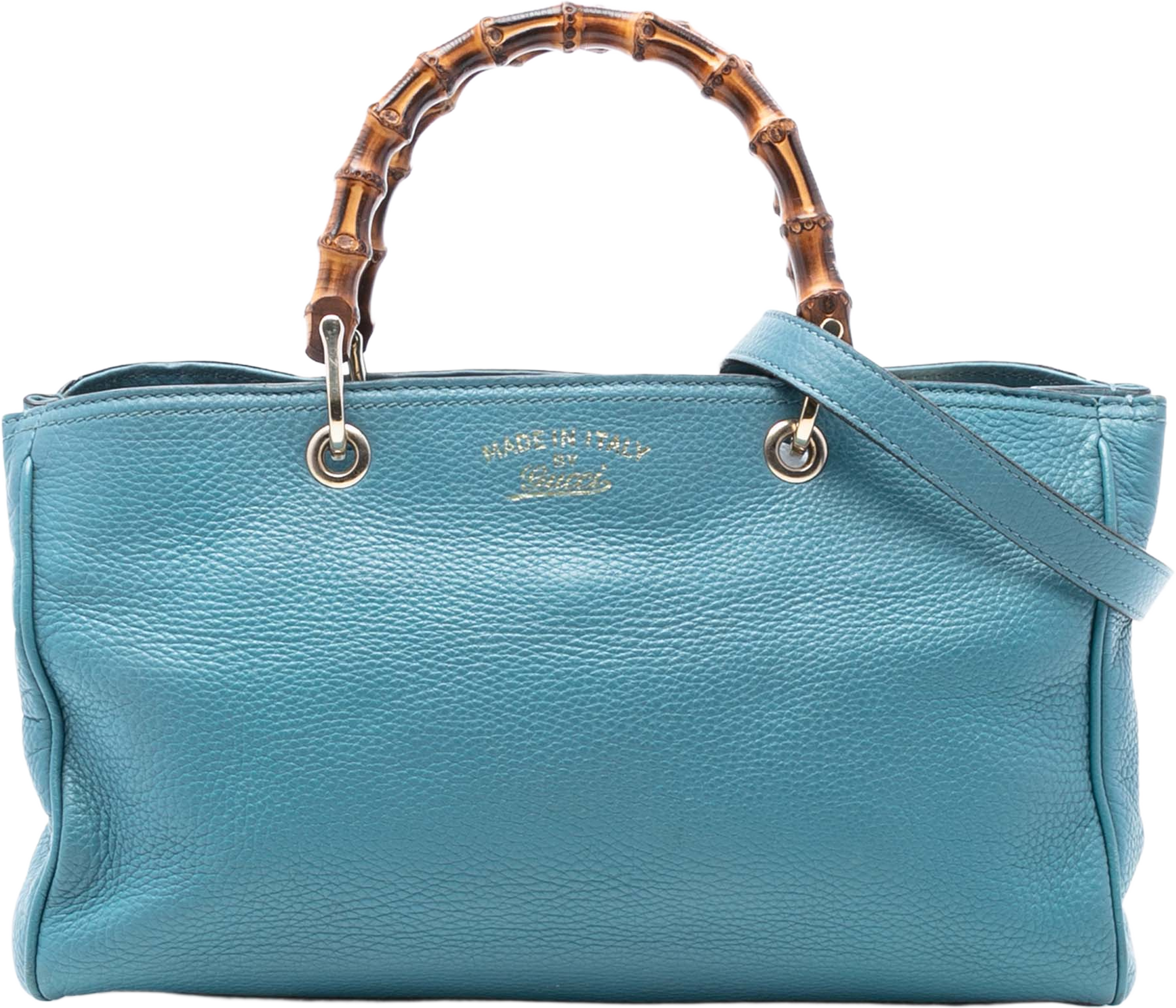 Gucci Medium Calfskin Bamboo Shopper Satchel, från Luxclusif, i färgen light blue. Klicka för att öppna bilden i stort format