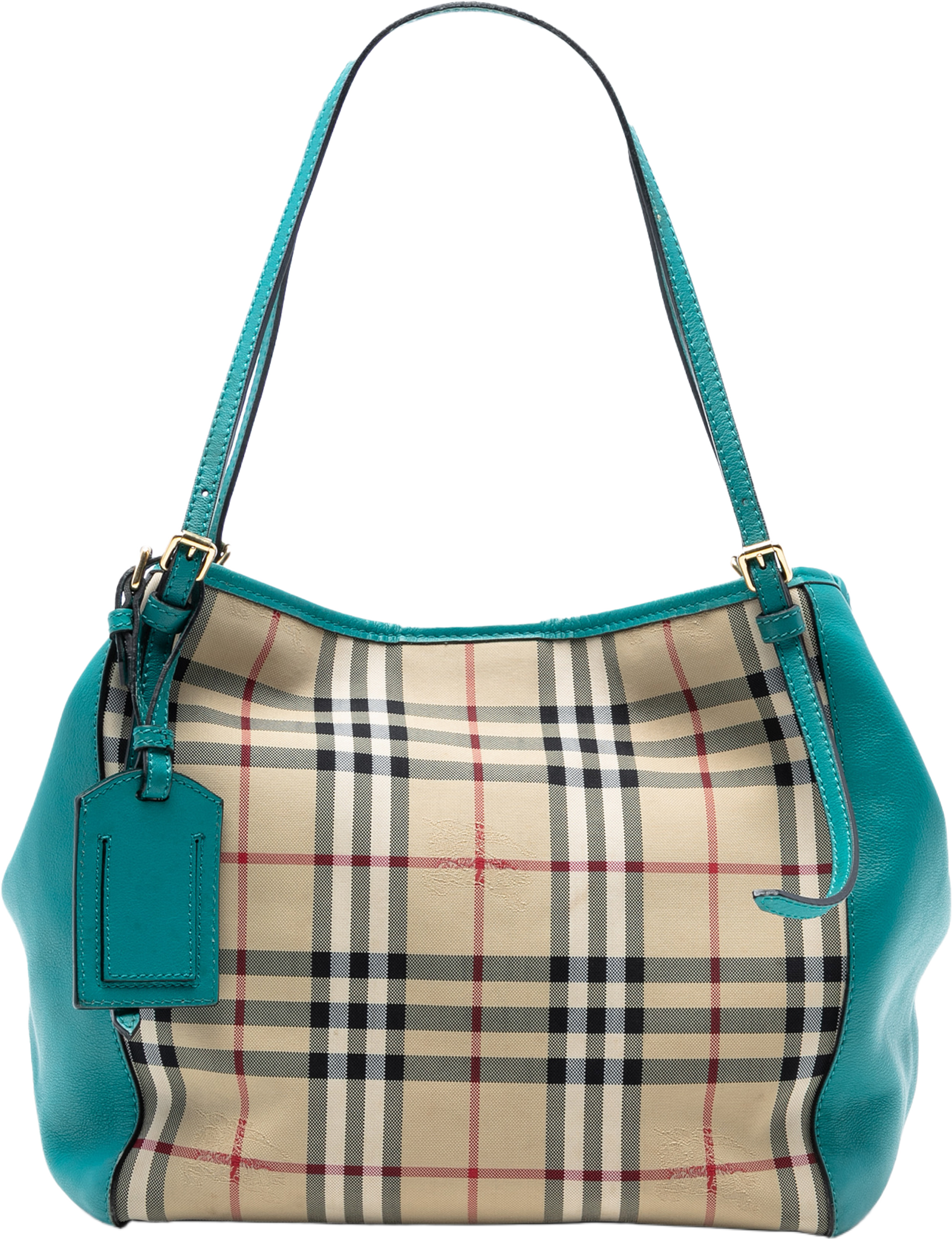 Burberry Small Haymarket Check Canvas And Leather Canterbury Tote, från Luxclusif, i färgen beige. Klicka för att öppna bilden i stort format