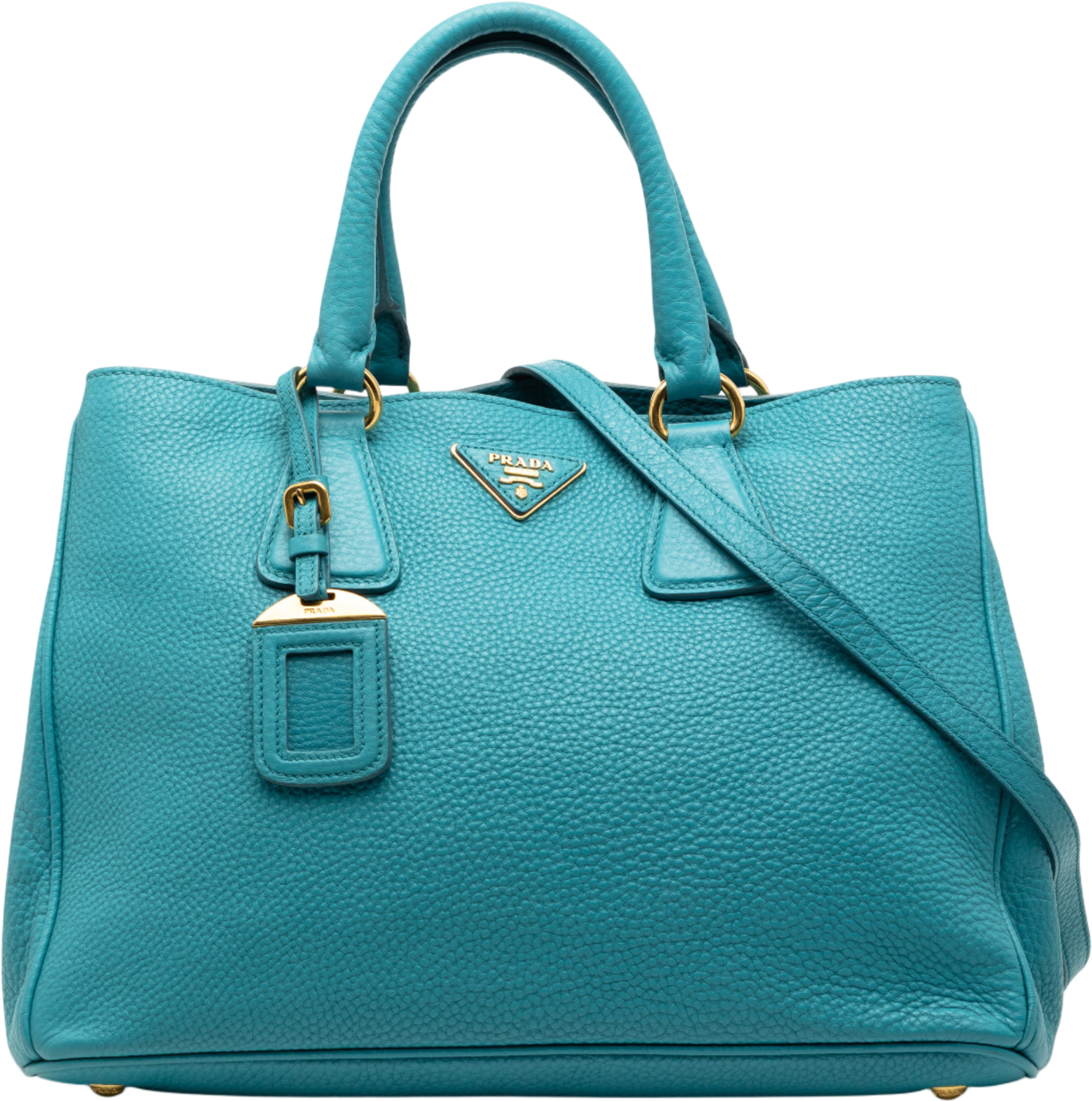 Prada Vitello Daino Open Convertible Tote, från Luxclusif, i färgen turquoise. Klicka för att öppna bilden i stort format