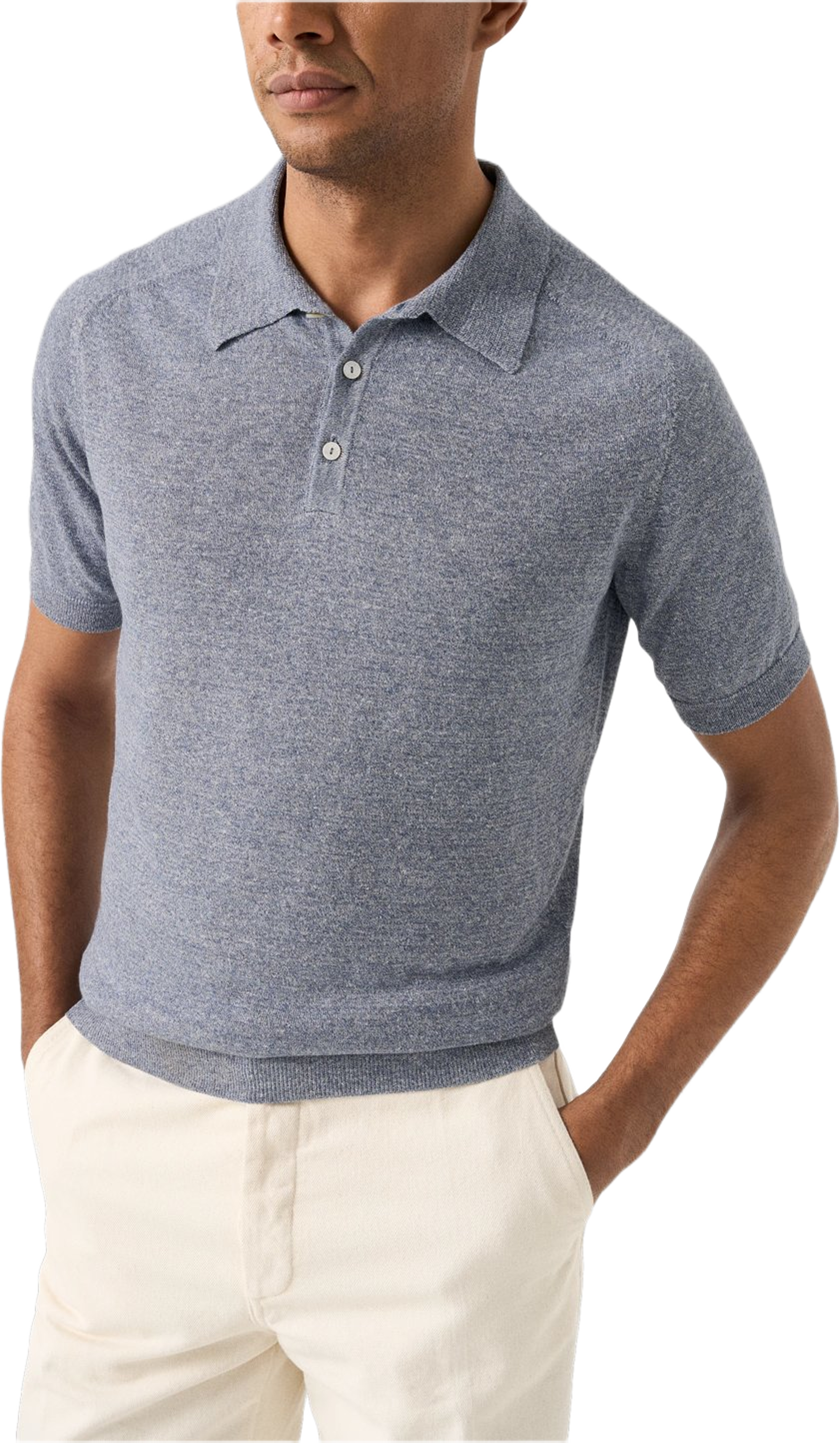 Finstickad Piké I Bomull/linne, från Eton, i färgen dark blue. Klicka för att öppna bilden i stort format