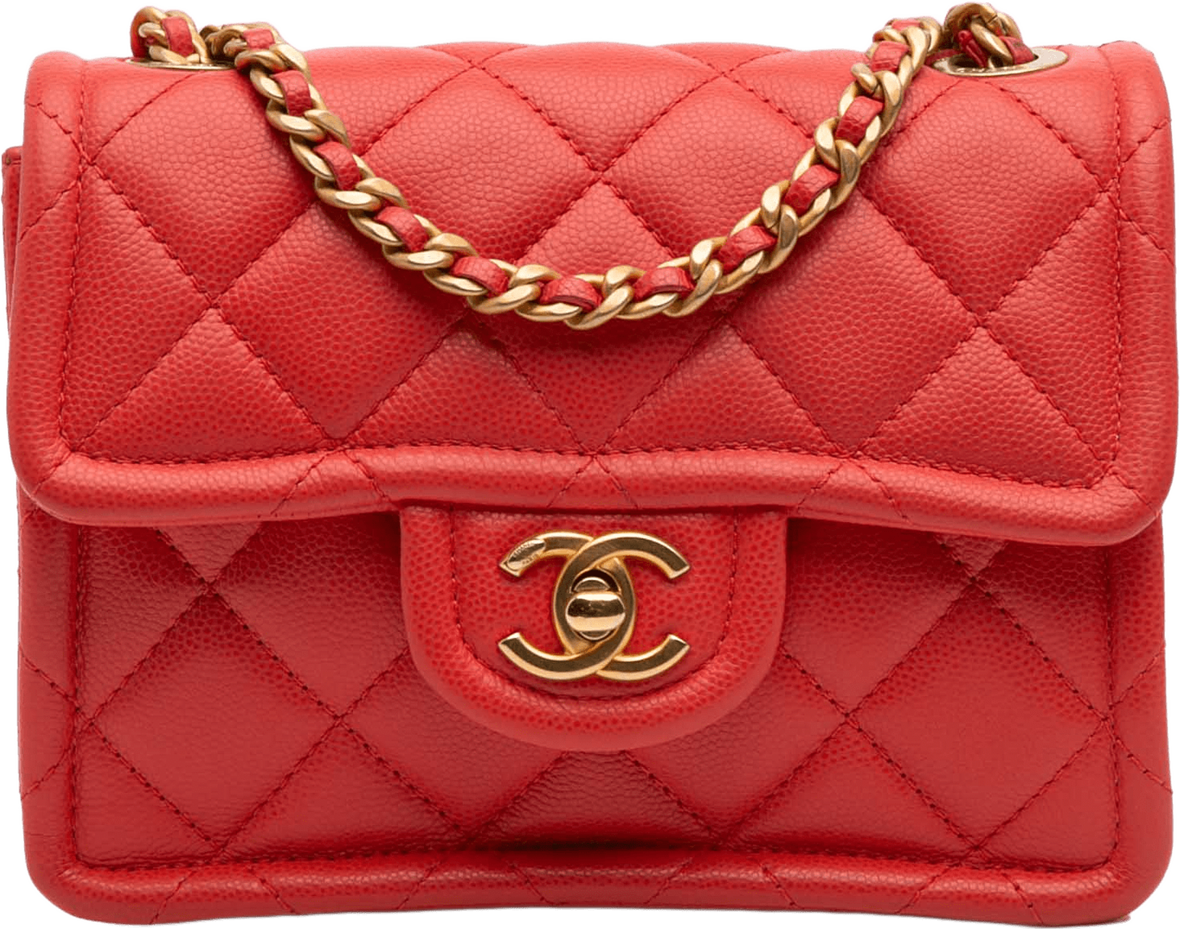 Chanel Mini Quilted Caviar Sweet Classic Flap, från Luxclusif, i färgen red. Klicka för att öppna bilden i stort format