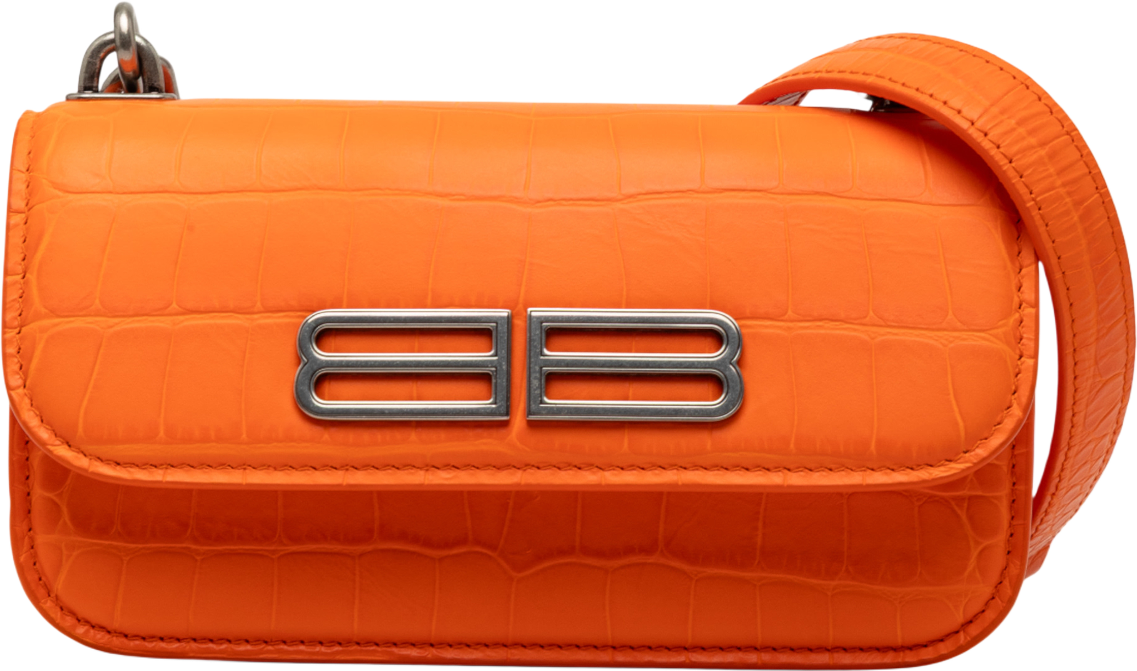 Balenciaga Croc Embossed Calfskin Gossip Chain Bag Xs, från Luxclusif, i färgen orange. Klicka för att öppna bilden i stort format