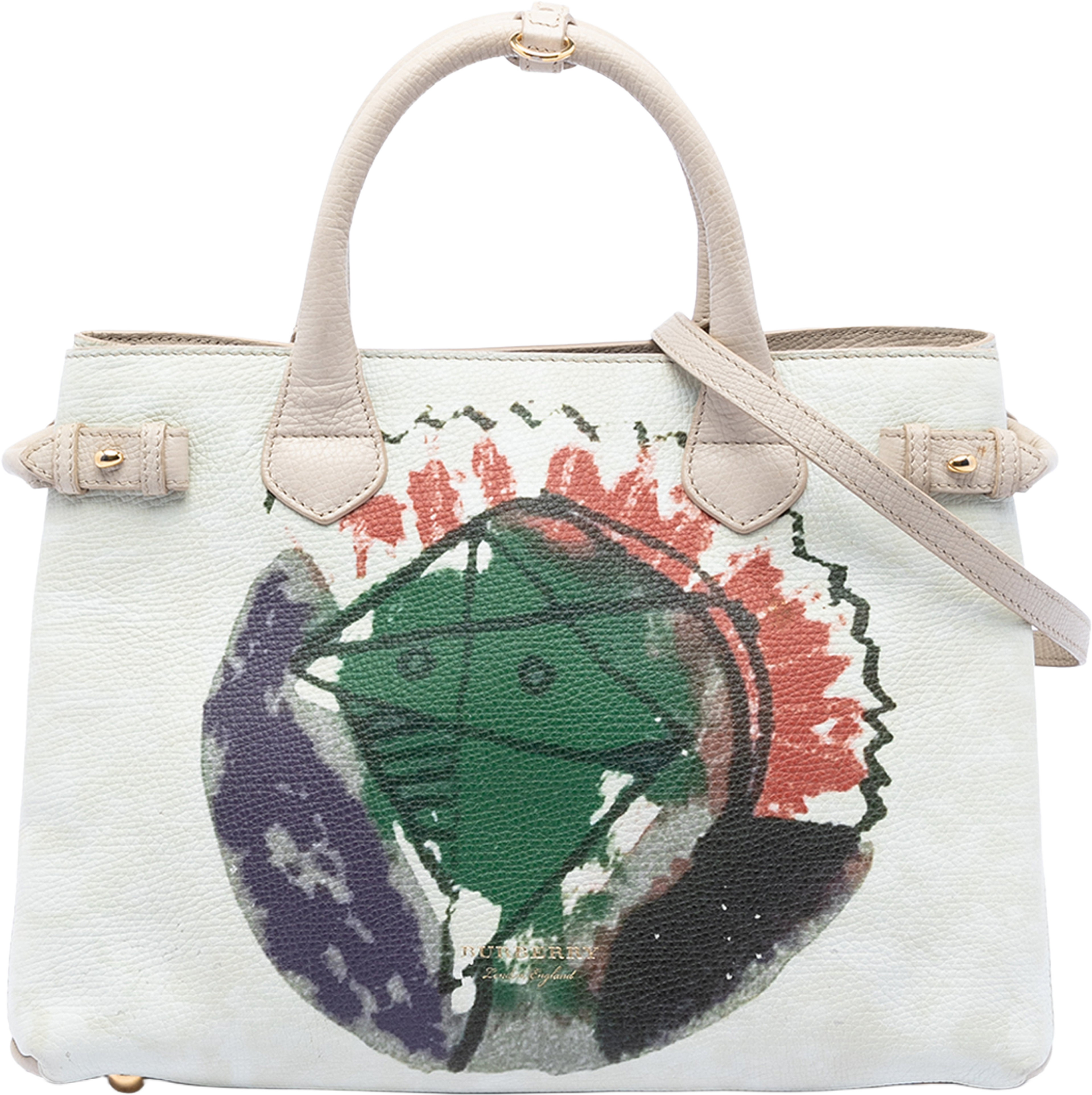 Burberry Medium Leather And House Check Canvas Pallas Head Banner Satchel, från Luxclusif, i färgen white. Klicka för att öppna bilden i stort format