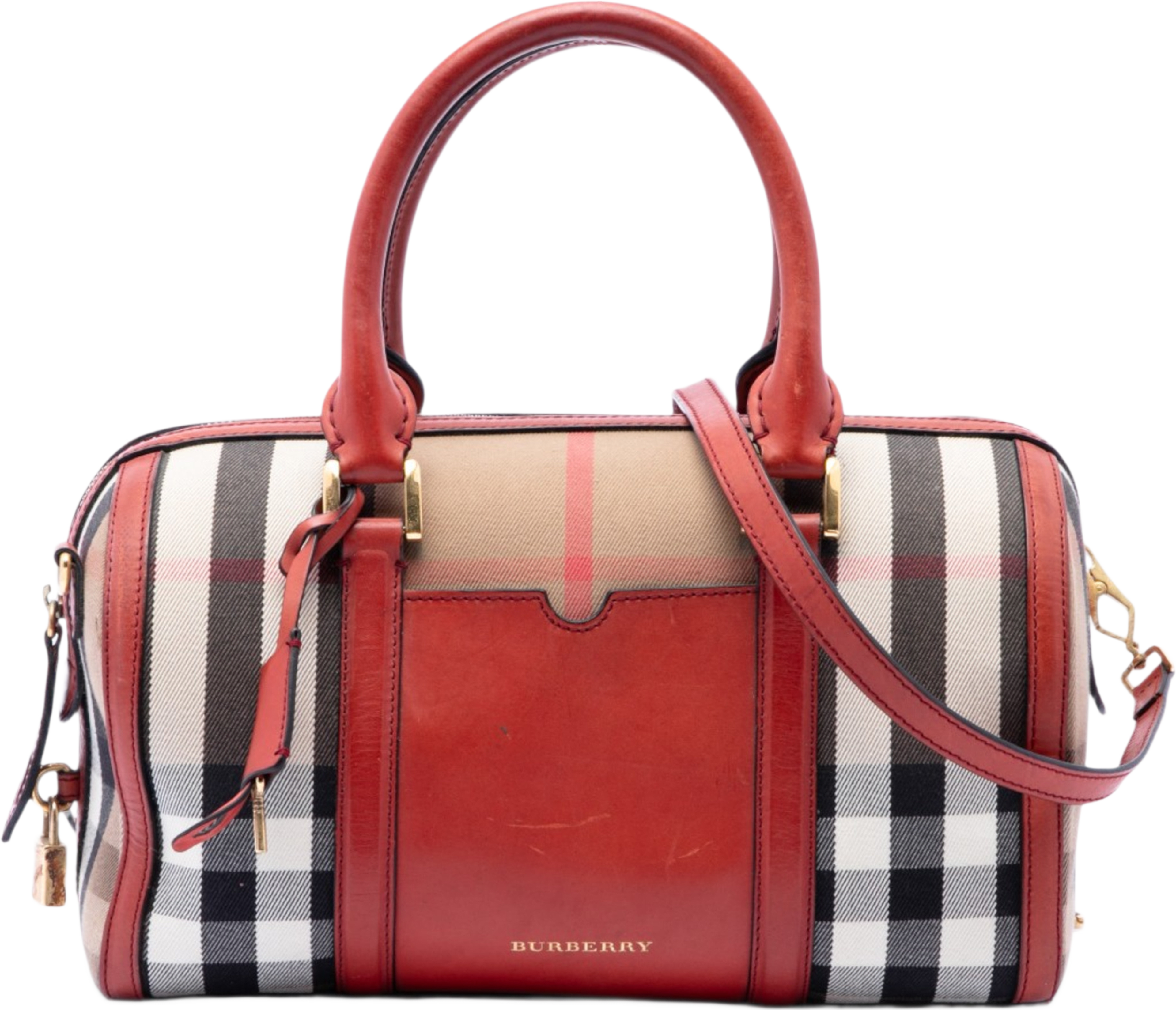 Burberry Medium House Check Canvas Sartorial Alchester Satchel, från Luxclusif, i färgen light brown. Klicka för att öppna bilden i stort format