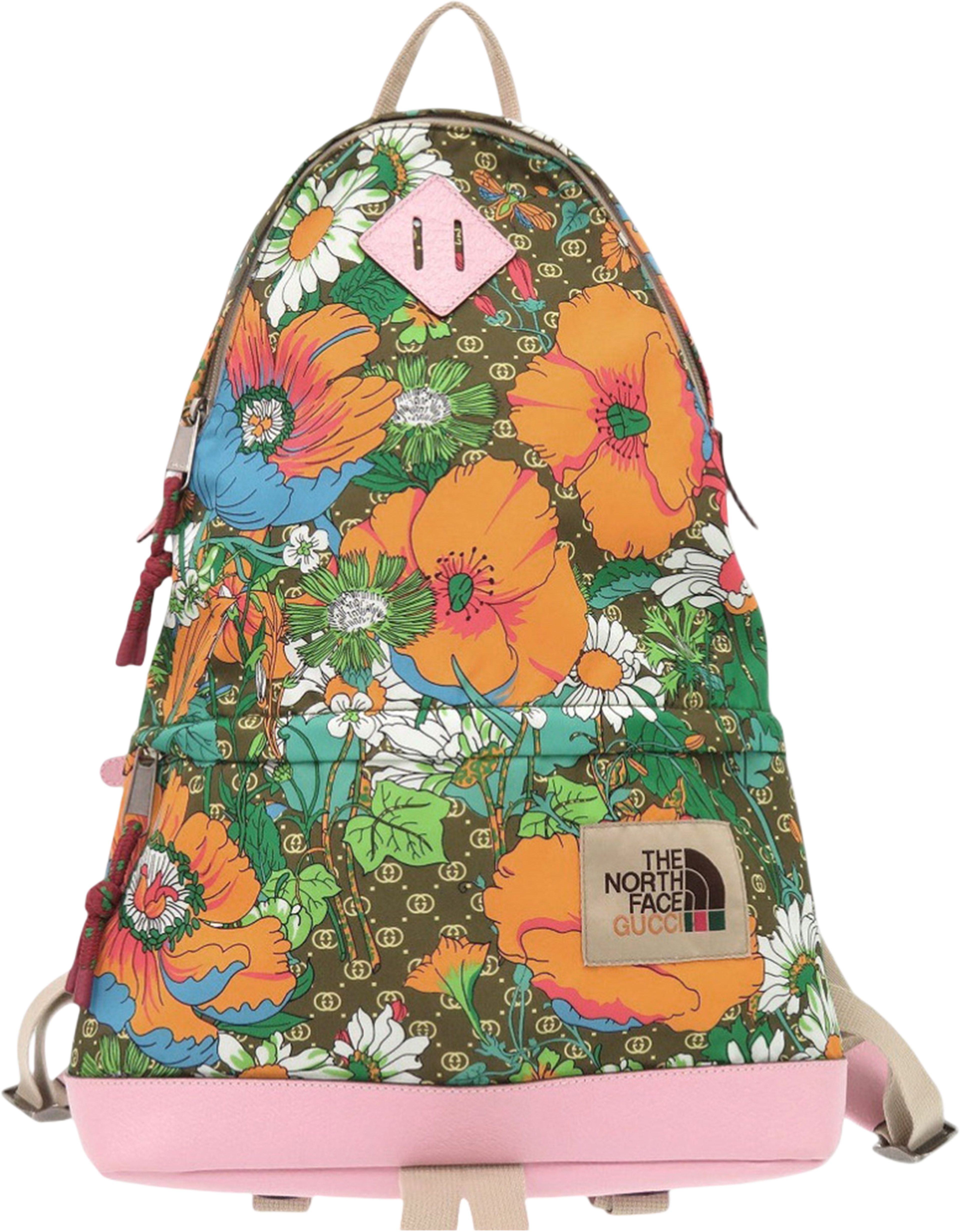 Gucci The North Face Medium Econyl Floral Backpack, från Luxclusif, i färgen dark khaki. Klicka för att öppna bilden i stort format