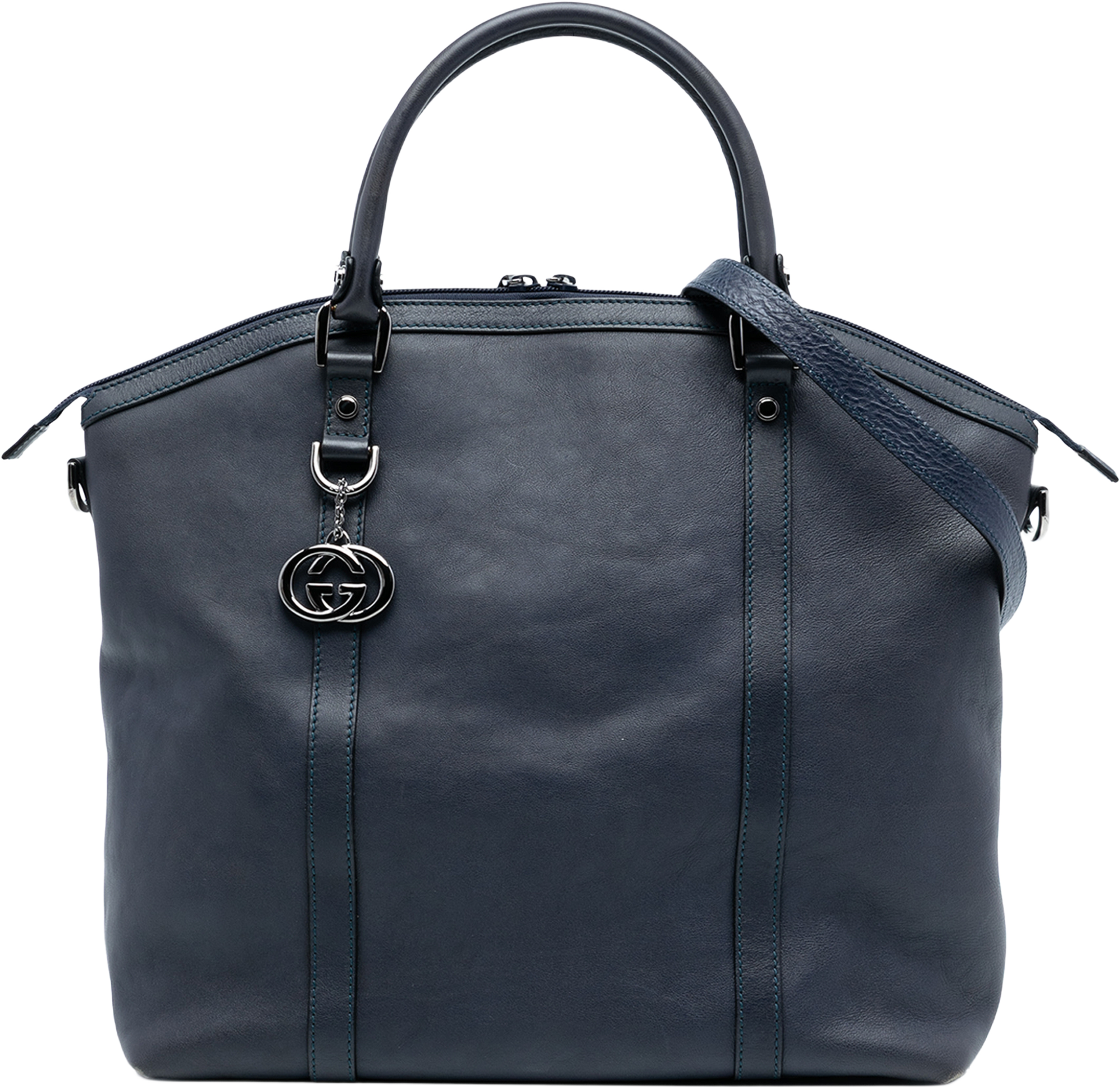 Gucci Large Leather Charm Dome Satchel, från Luxclusif, i färgen navy. Klicka för att öppna bilden i stort format