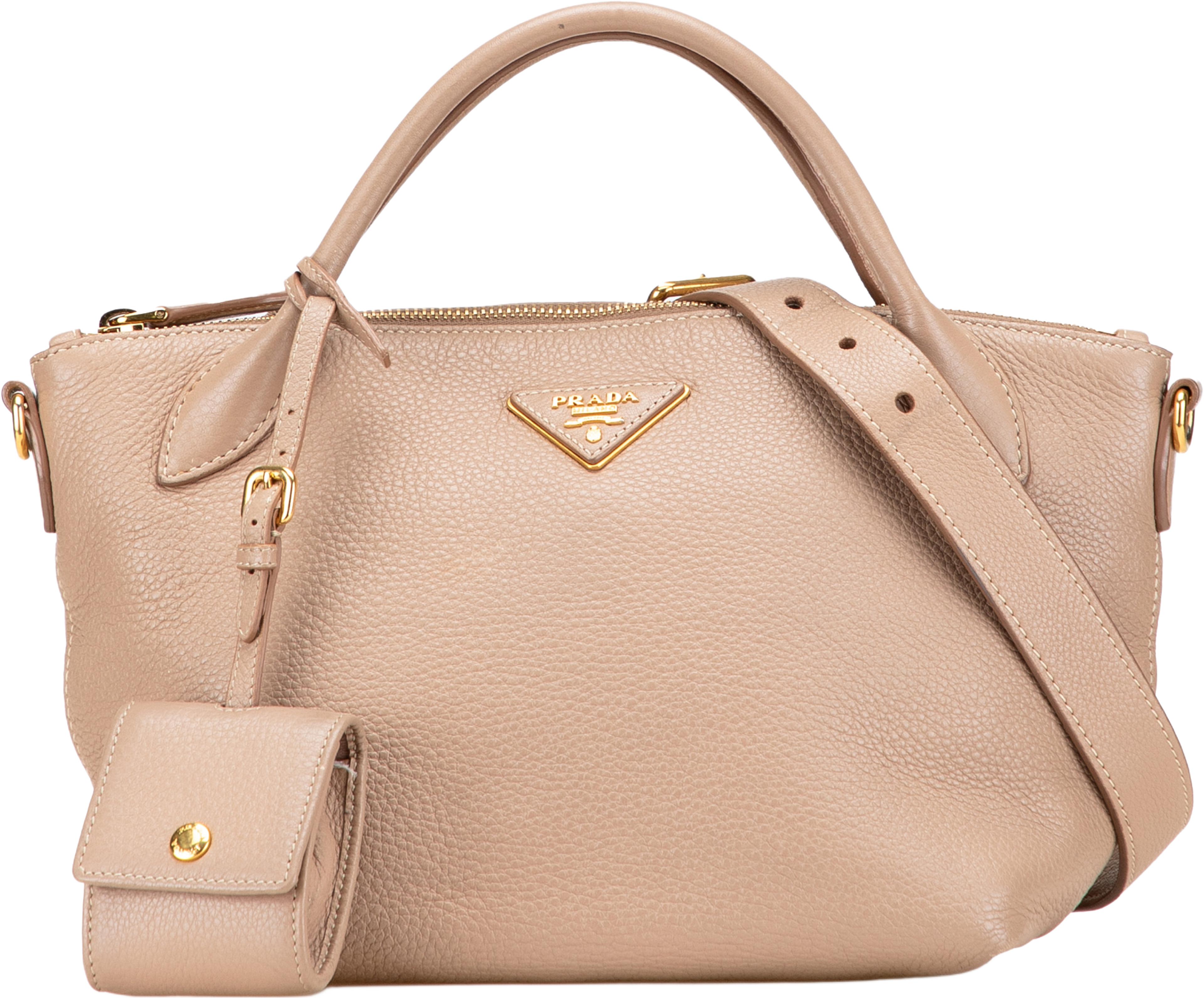 Prada Vitello Daino Zip Top Satchel, från Luxclusif, i färgen beige. Klicka för att öppna bilden i stort format