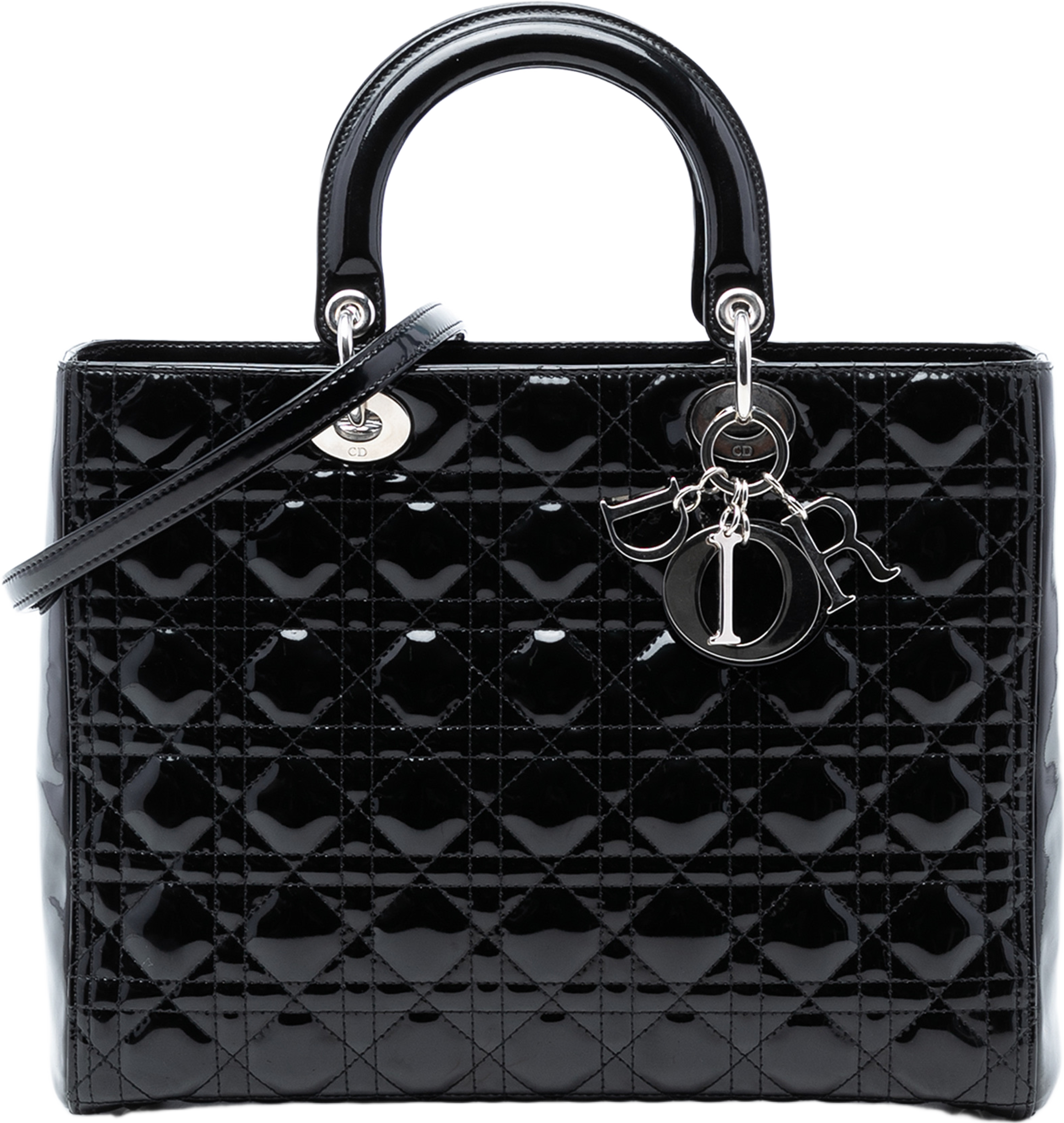 Dior Large Patent Cannage Lady Dior, från Luxclusif, i färgen black. Klicka för att öppna bilden i stort format