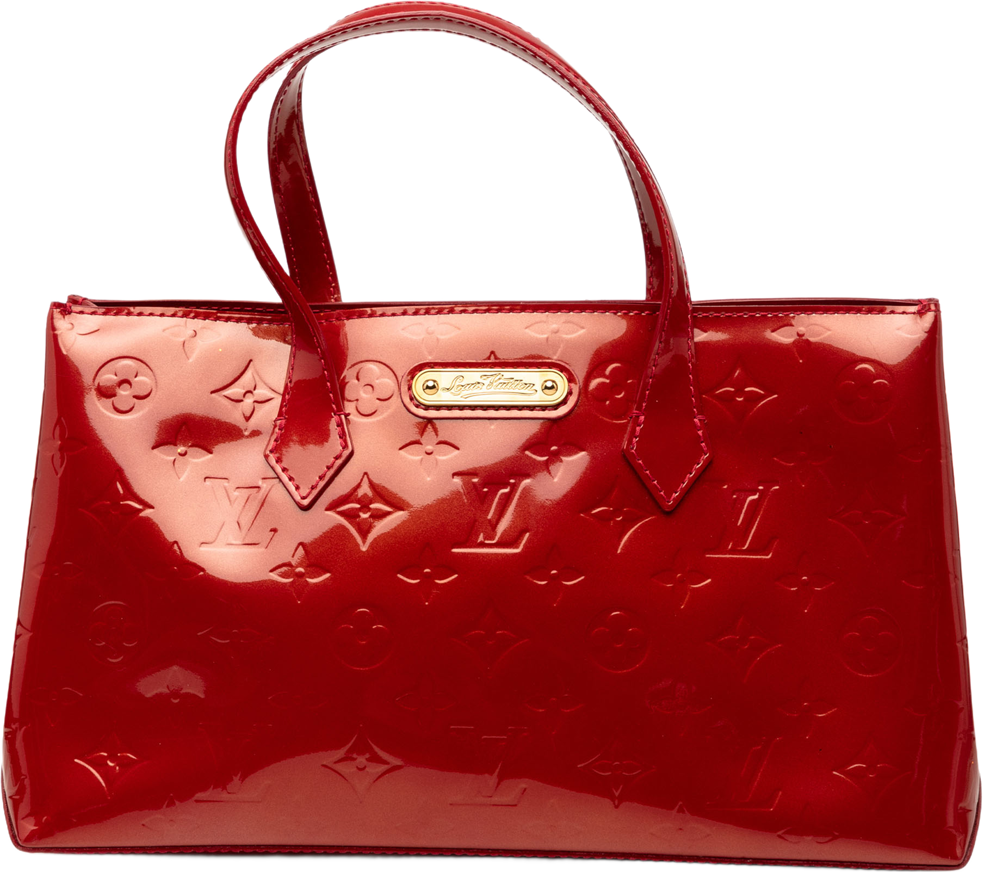 Louis Vuitton Monogram Vernis Wilshire Pm, från Luxclusif, i färgen red. Klicka för att öppna bilden i stort format