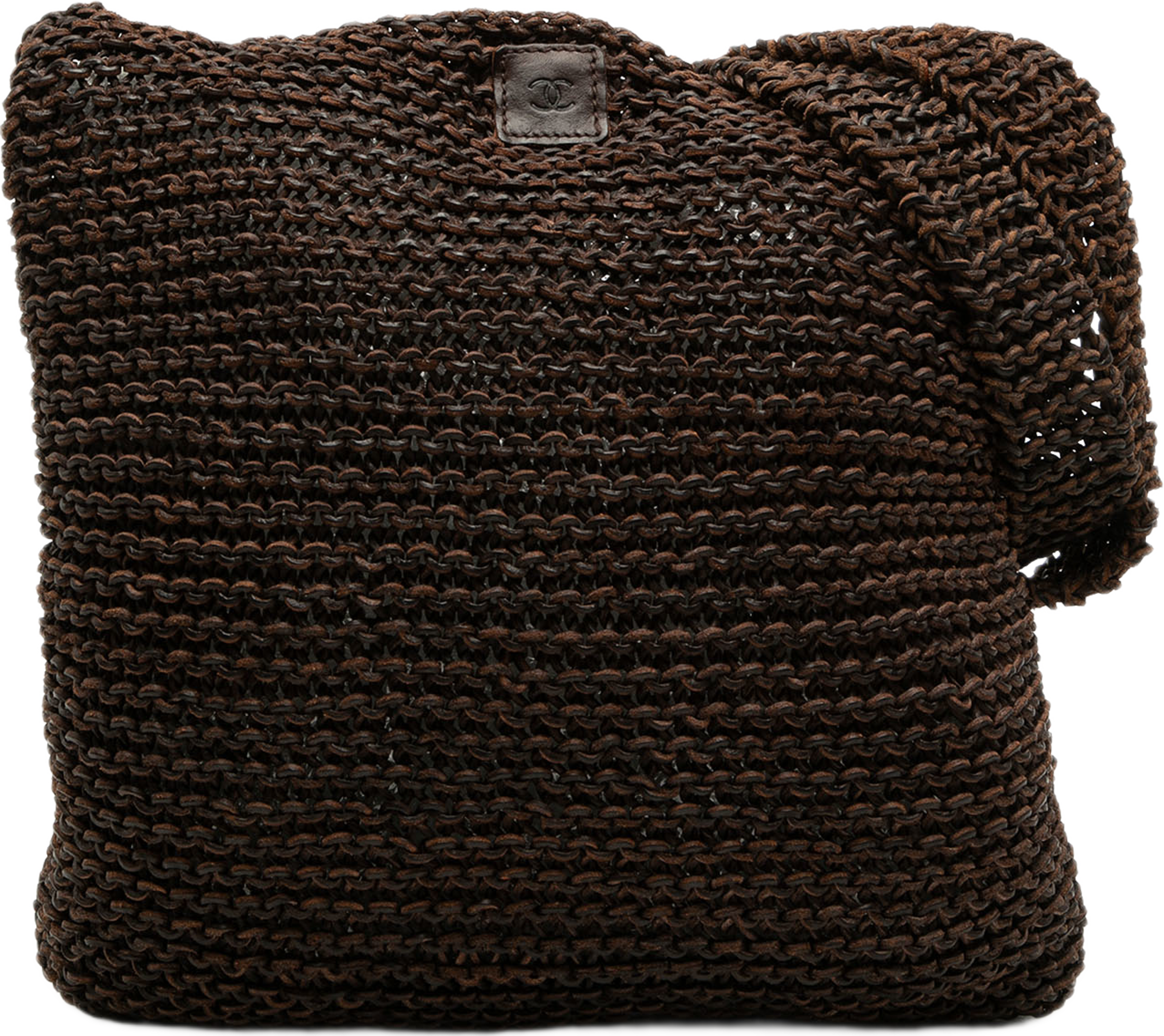 Chanel Cc Knitted Calfskin Shoulder Bag, från Luxclusif, i färgen brun. Klicka för att öppna bilden i stort format