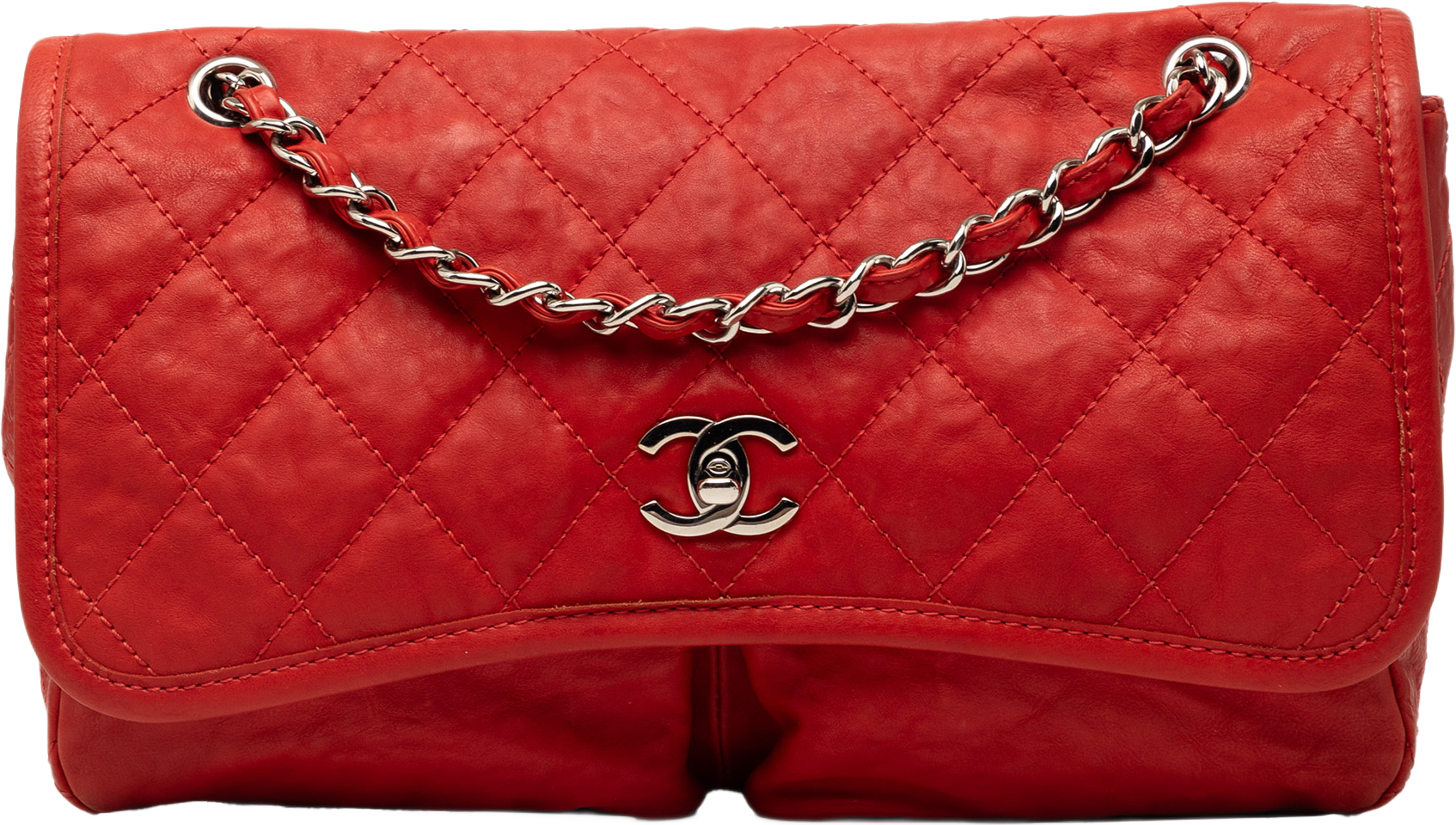 Chanel Medium Grained Calfskin Natural Beauty Flap, från Luxclusif, i färgen red. Klicka för att öppna bilden i stort format