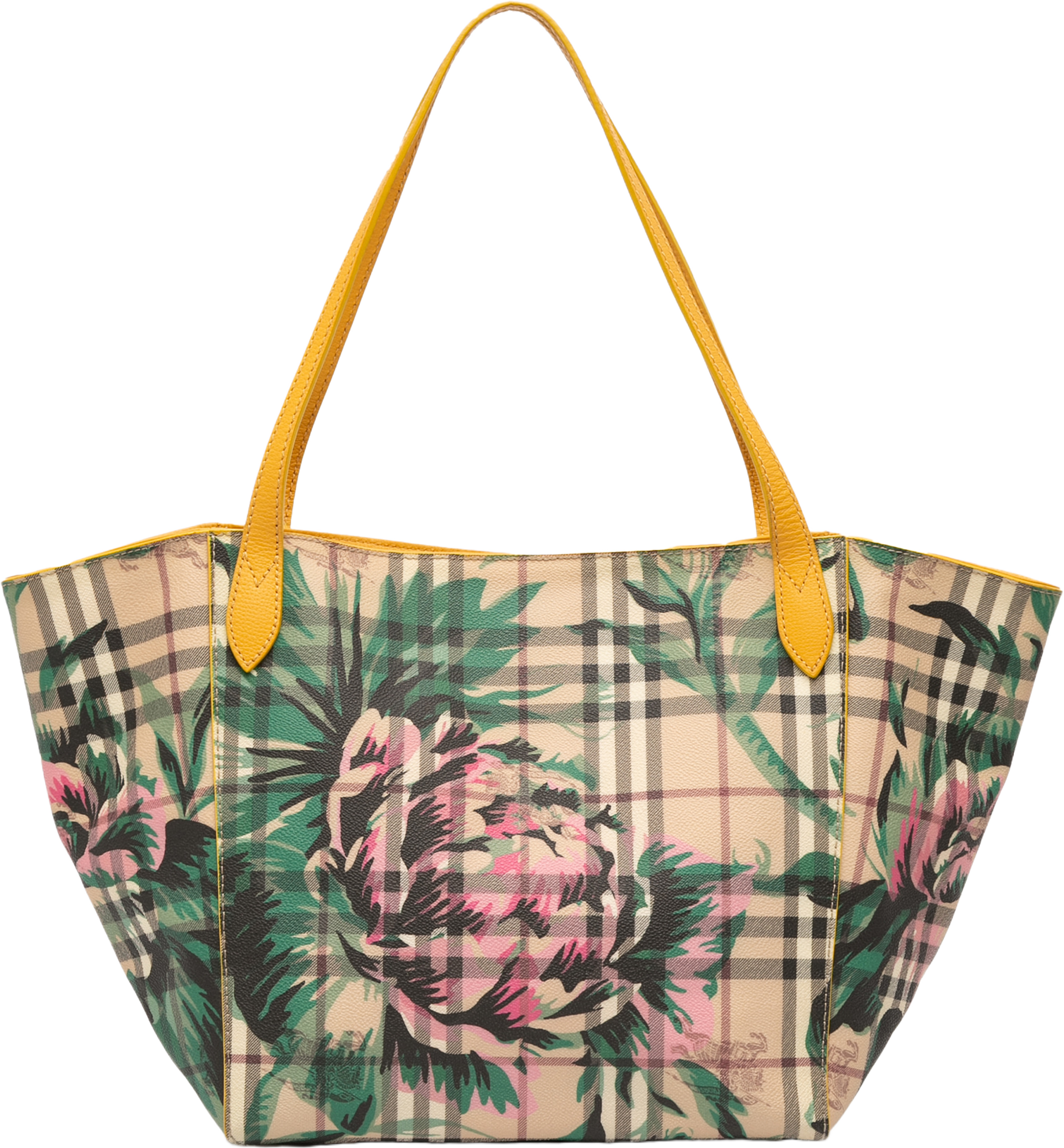 Burberry Small Haymarket Check Floral Print Coated Canvas Canterbury Tote, från Luxclusif, i färgen beige. Klicka för att öppna bilden i stort format