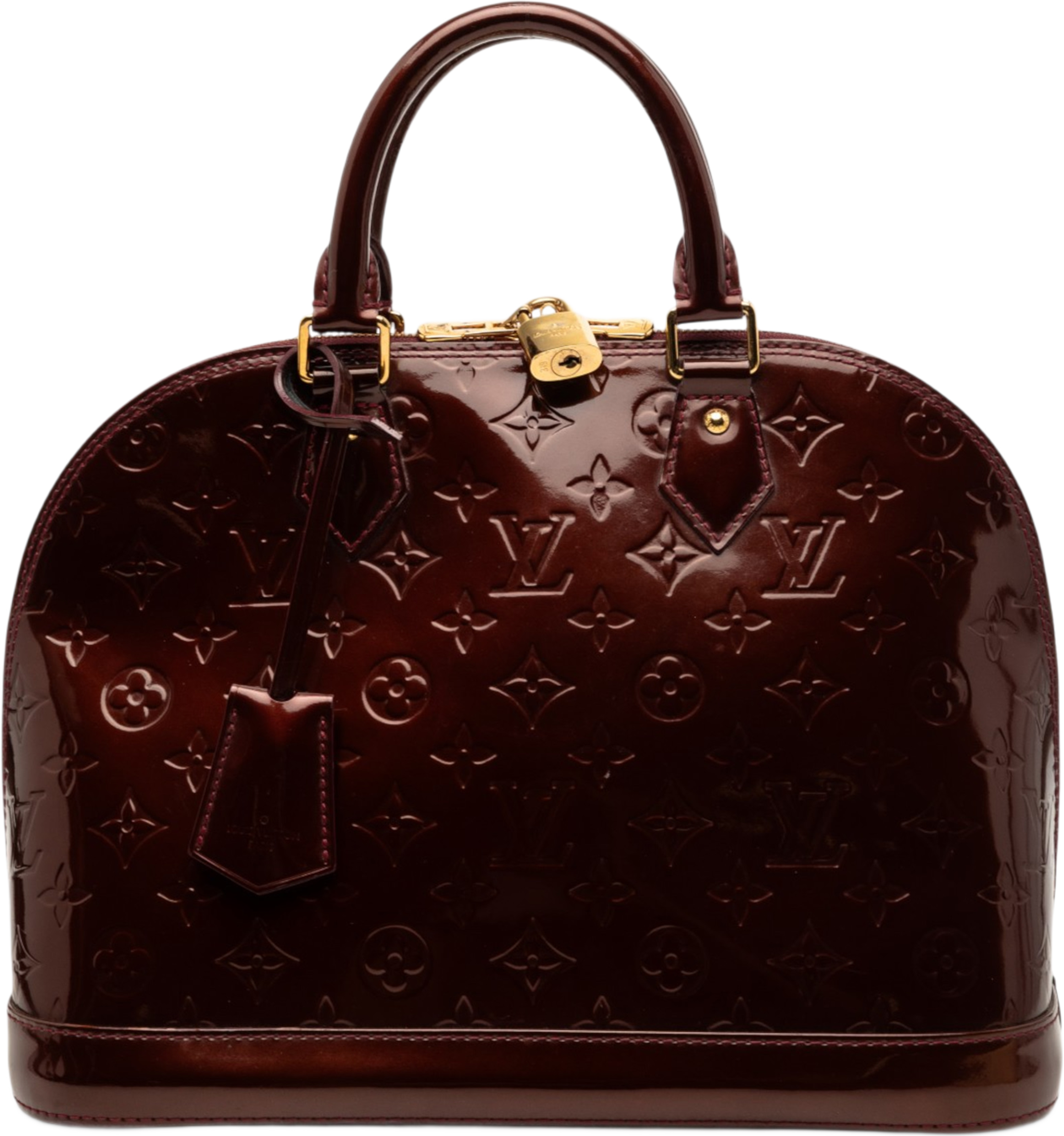Louis Vuitton Monogram Vernis Alma Pm, från Luxclusif, i färgen burgundy. Klicka för att öppna bilden i stort format