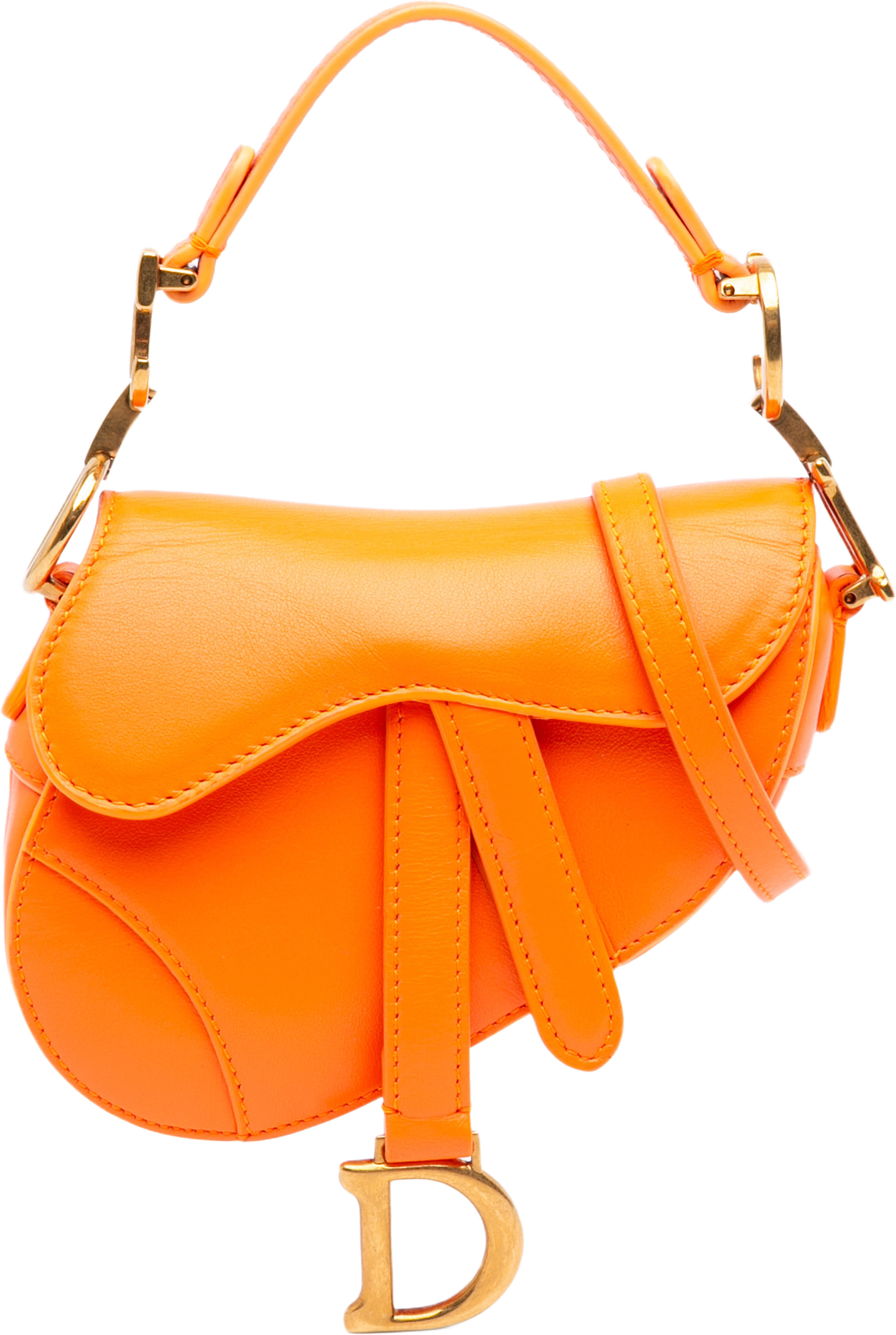 Dior Micro Goatskin Saddle Bag, från Luxclusif, i färgen orange. Klicka för att öppna bilden i stort format