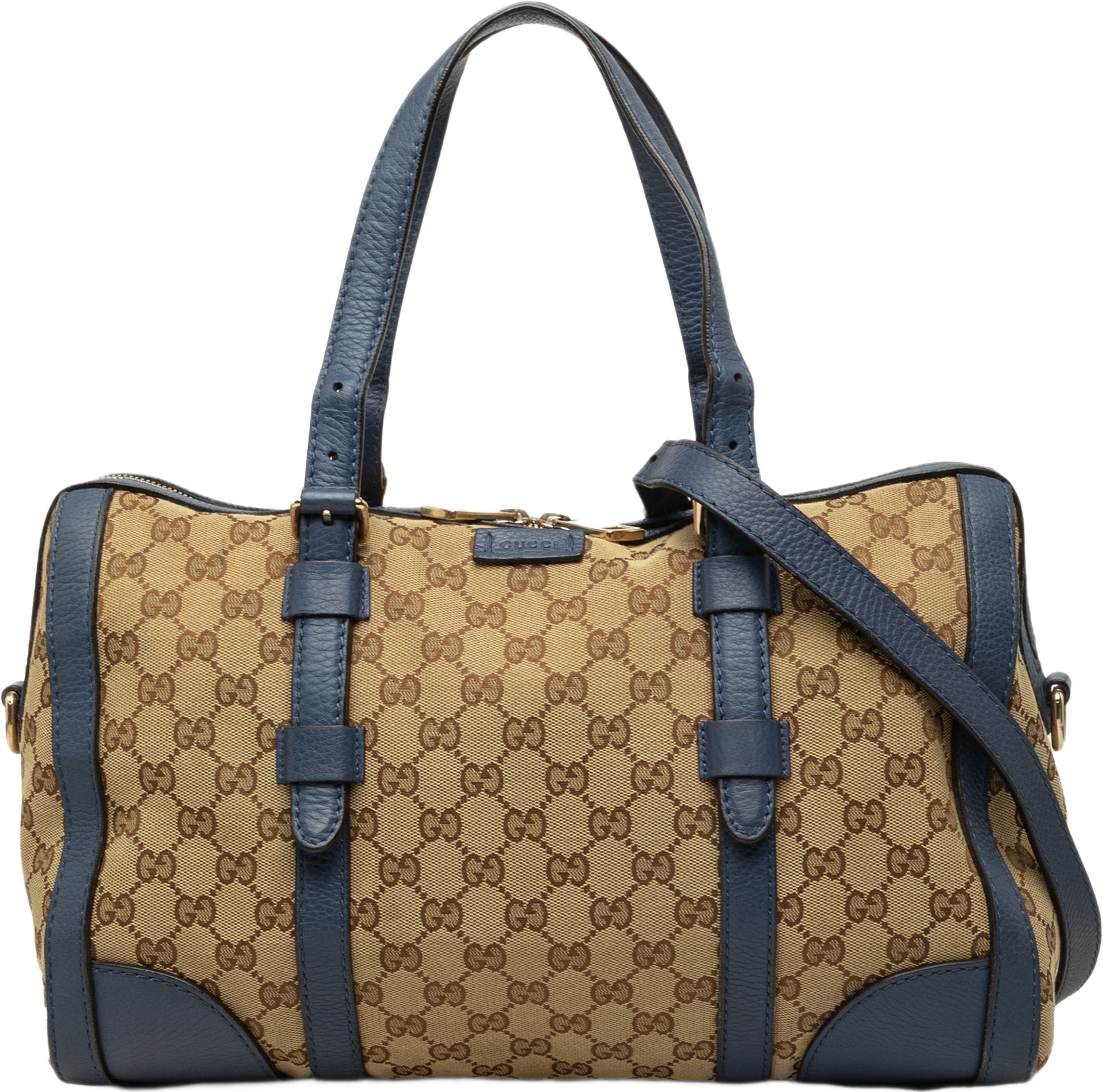 Gucci Medium Gg Canvas Belted Boston Bag, från Luxclusif, i färgen beige. Klicka för att öppna bilden i stort format
