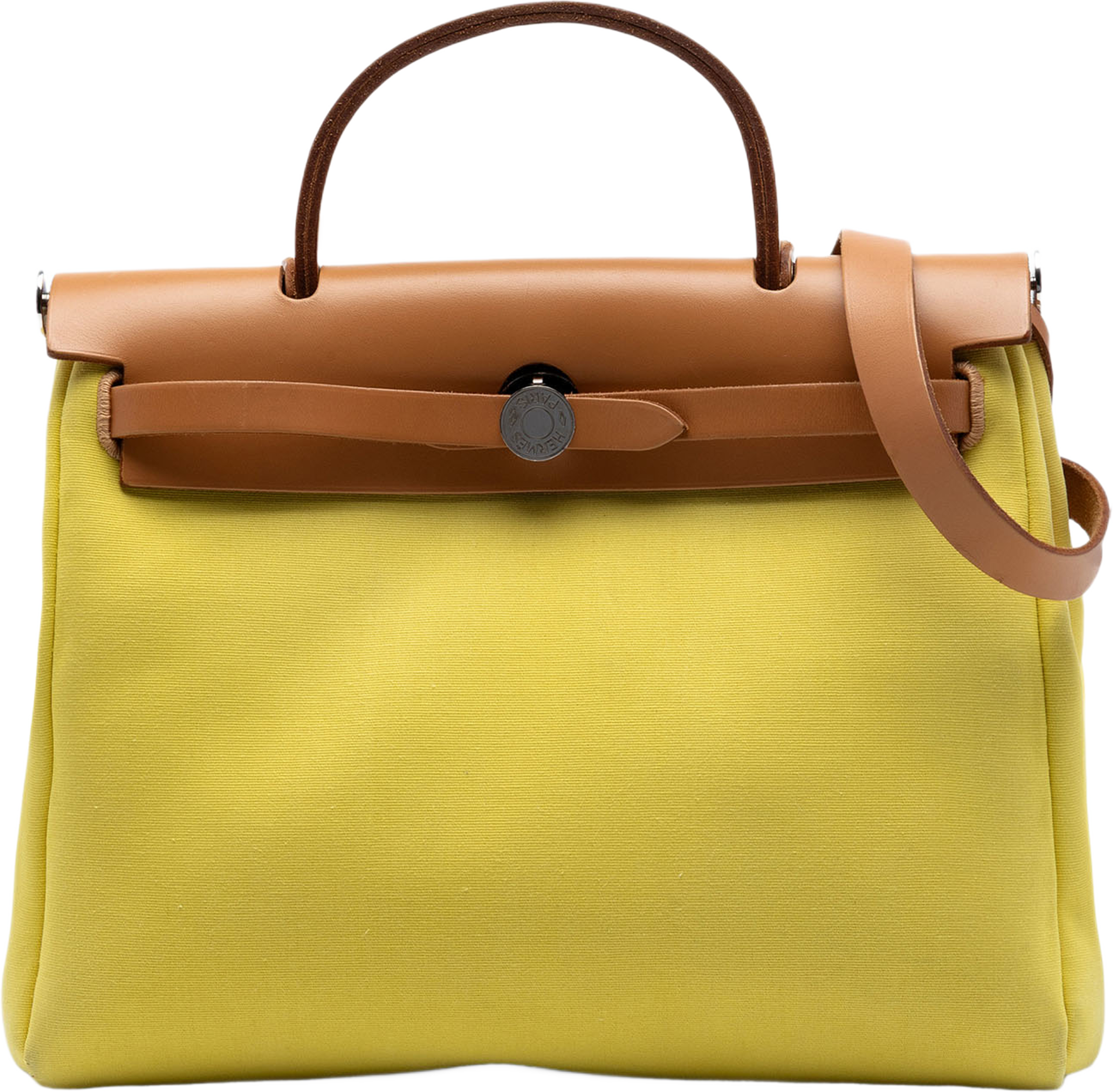 Hermès Toile Herbag Zip 31, från Luxclusif, i färgen yellow. Klicka för att öppna bilden i stort format