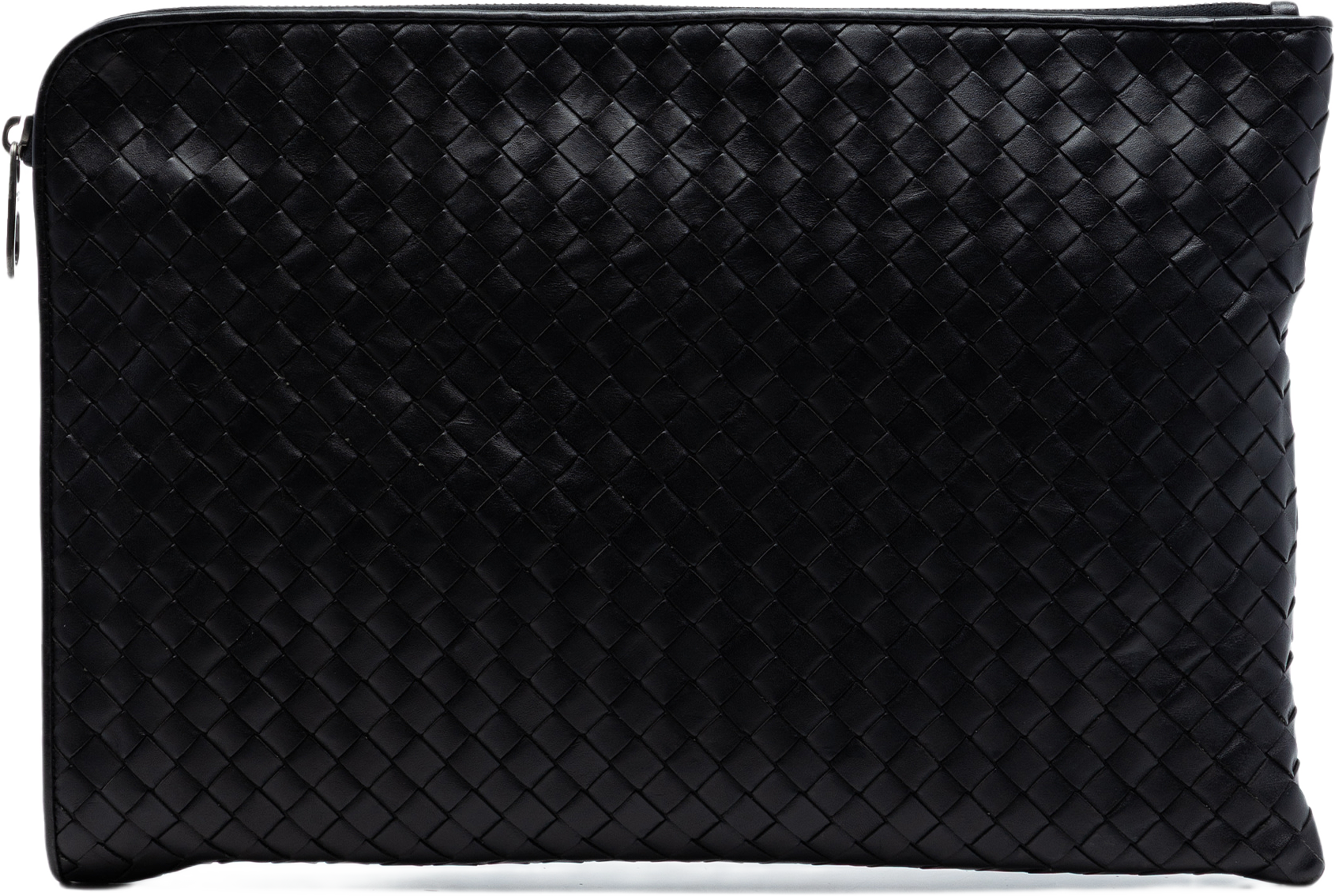 Bottega Veneta Large Nappa Intrecciato Zip Pouch, från Luxclusif, i färgen navy. Klicka för att öppna bilden i stort format