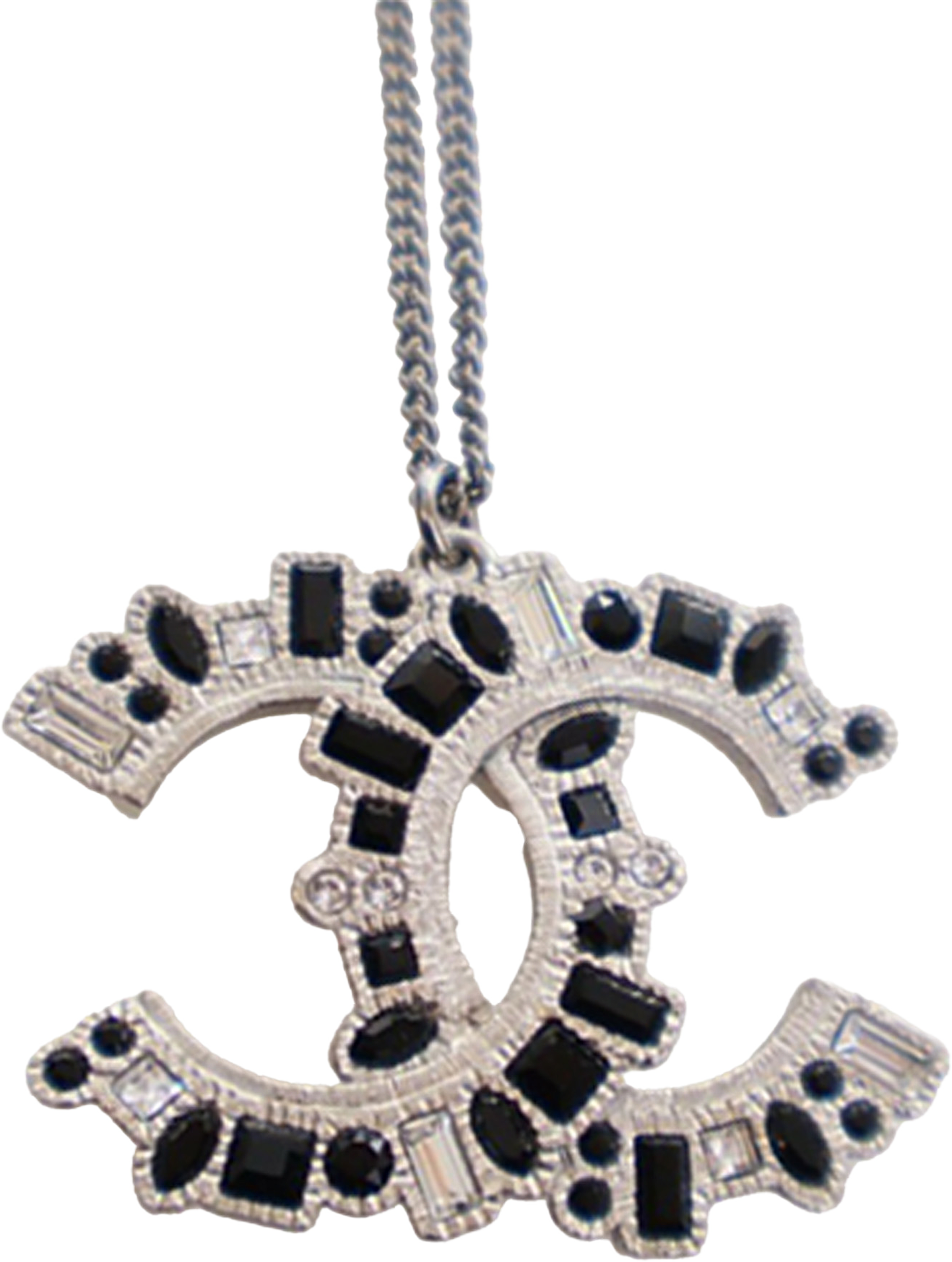 Chanel Ruthenium Plated Cc Crystal Pendant Necklace, från Luxclusif, i färgen silver. Klicka för att öppna bilden i stort format