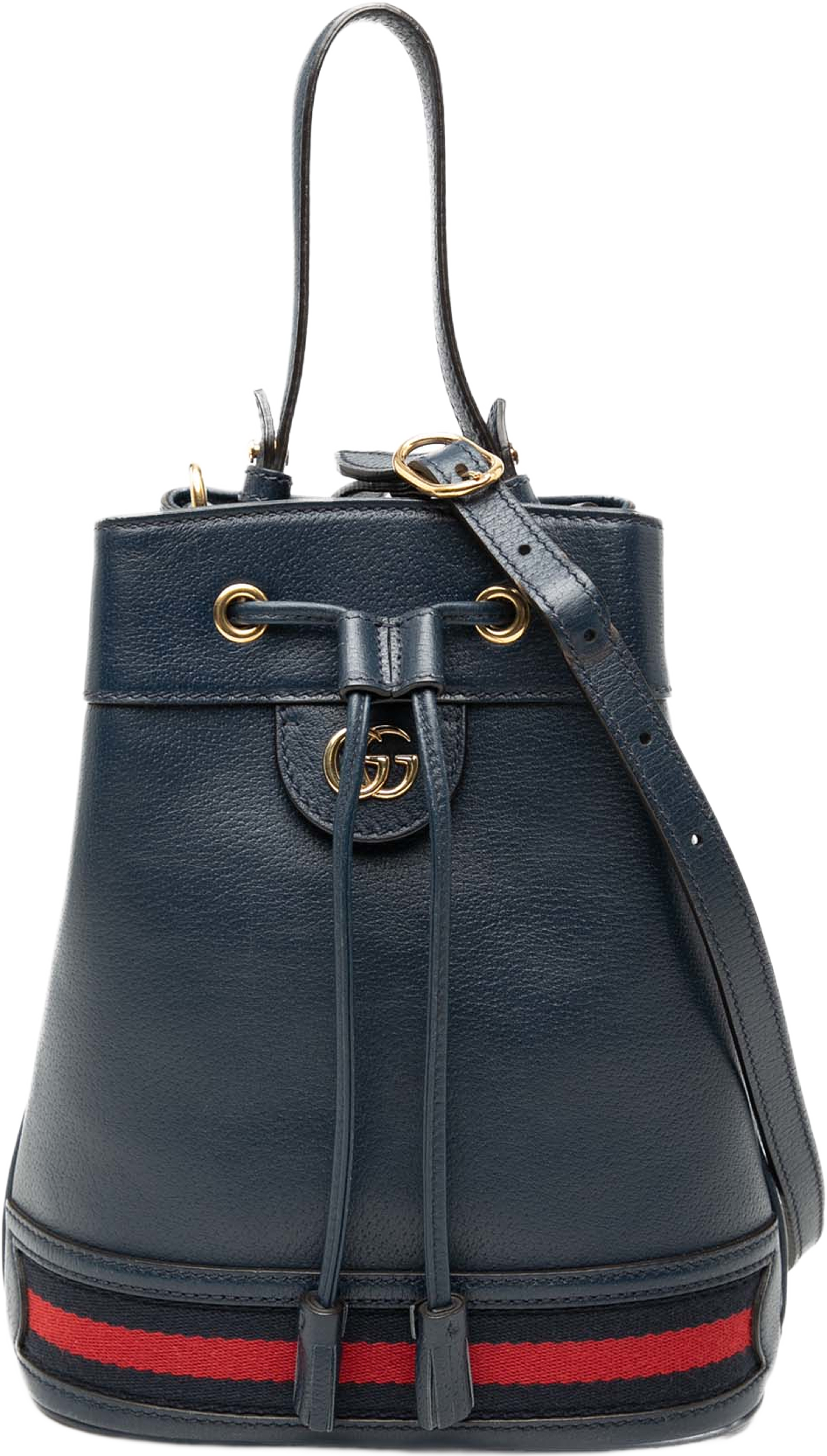 Gucci Gg Web Ophidia Bucket Bag, från Luxclusif, i färgen navy. Klicka för att öppna bilden i stort format