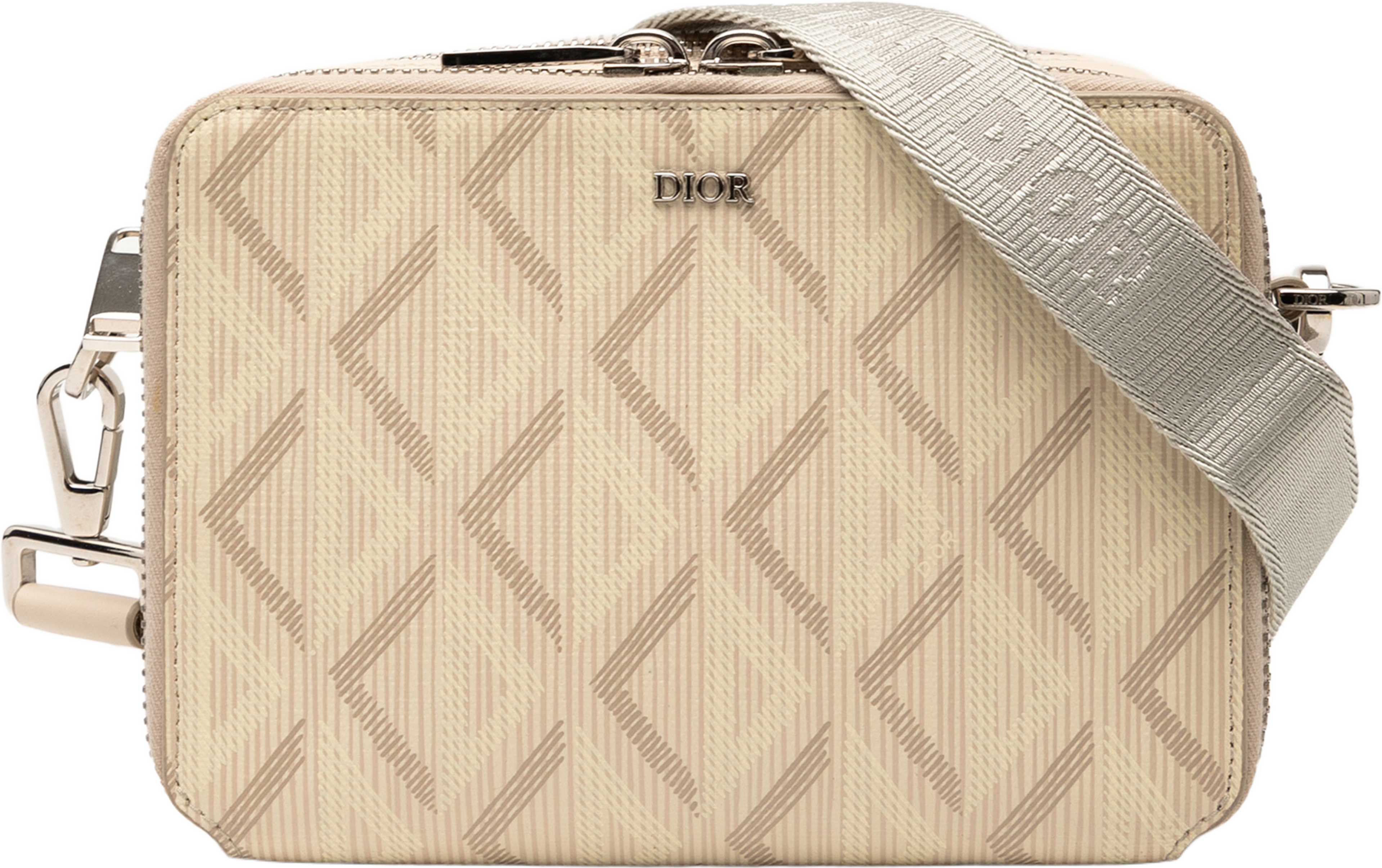 Dior Cd Diamond Coated Canvas Zipped Pouch With Strap, från Luxclusif, i färgen beige. Klicka för att öppna bilden i stort format