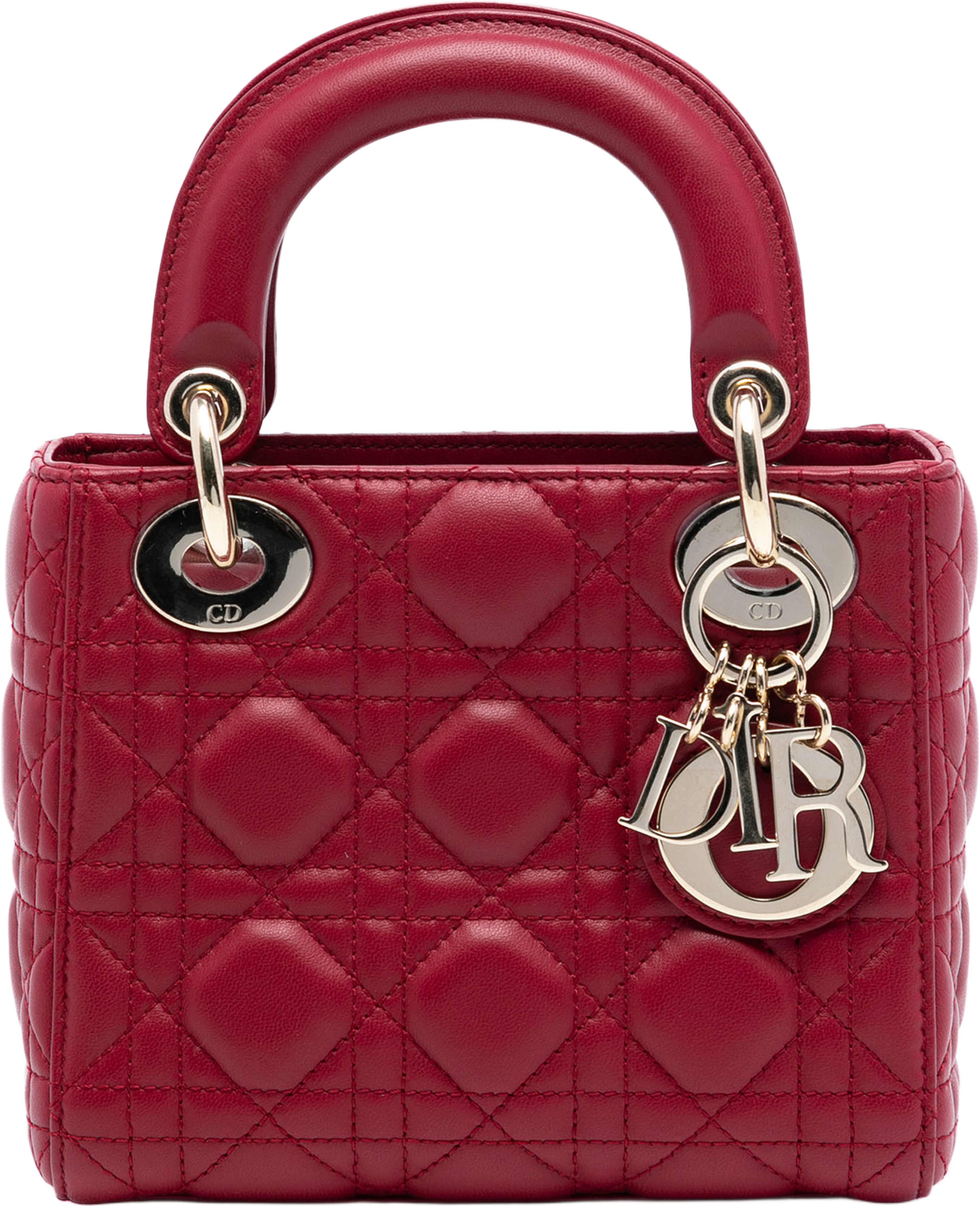 Dior Mini Lambskin Cannage Lady Dior, från Luxclusif, i färgen dark red. Klicka för att öppna bilden i stort format