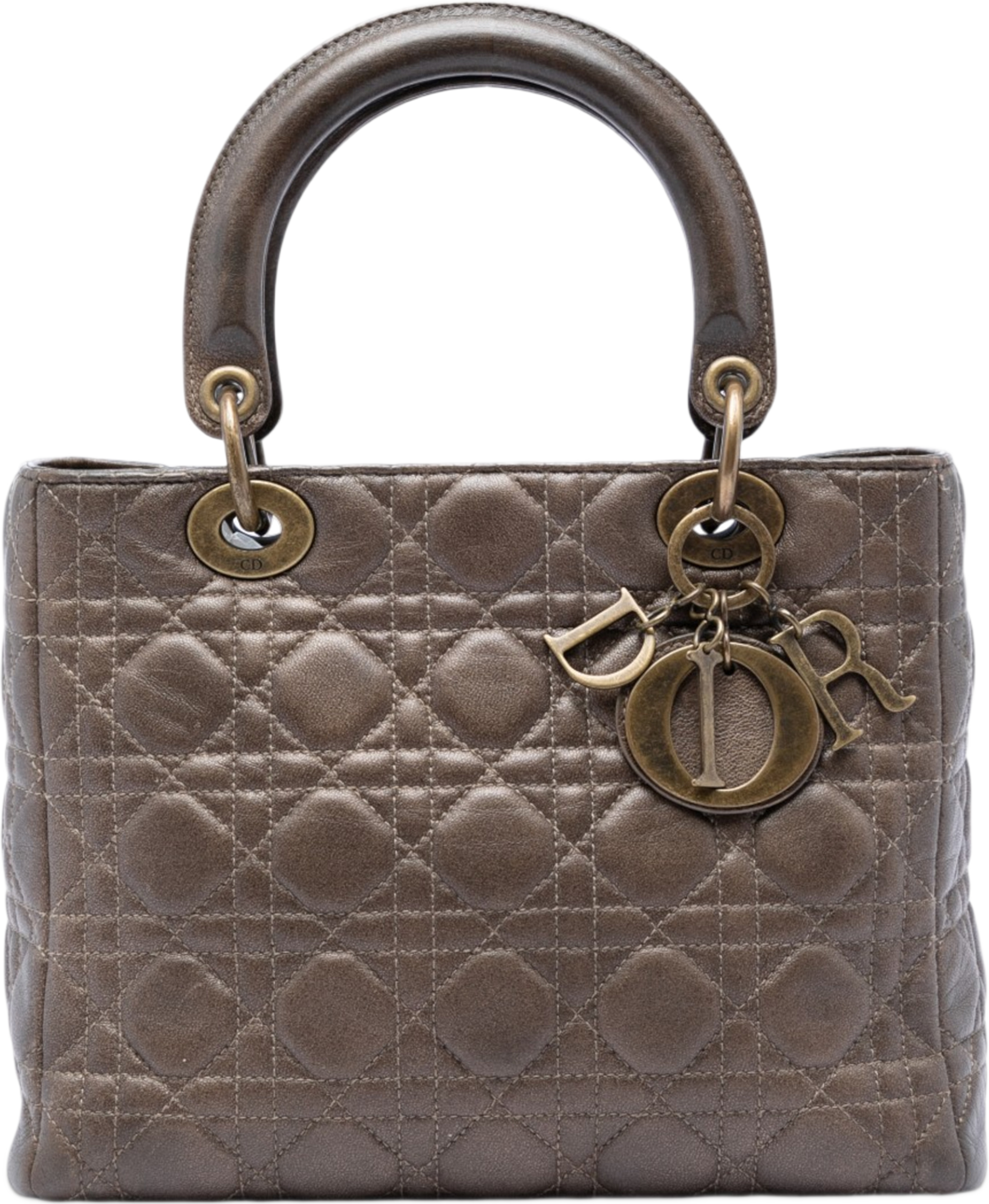 Dior Medium Metallic Lambskin Cannage Lady Dior, från Luxclusif, i färgen brun. Klicka för att öppna bilden i stort format