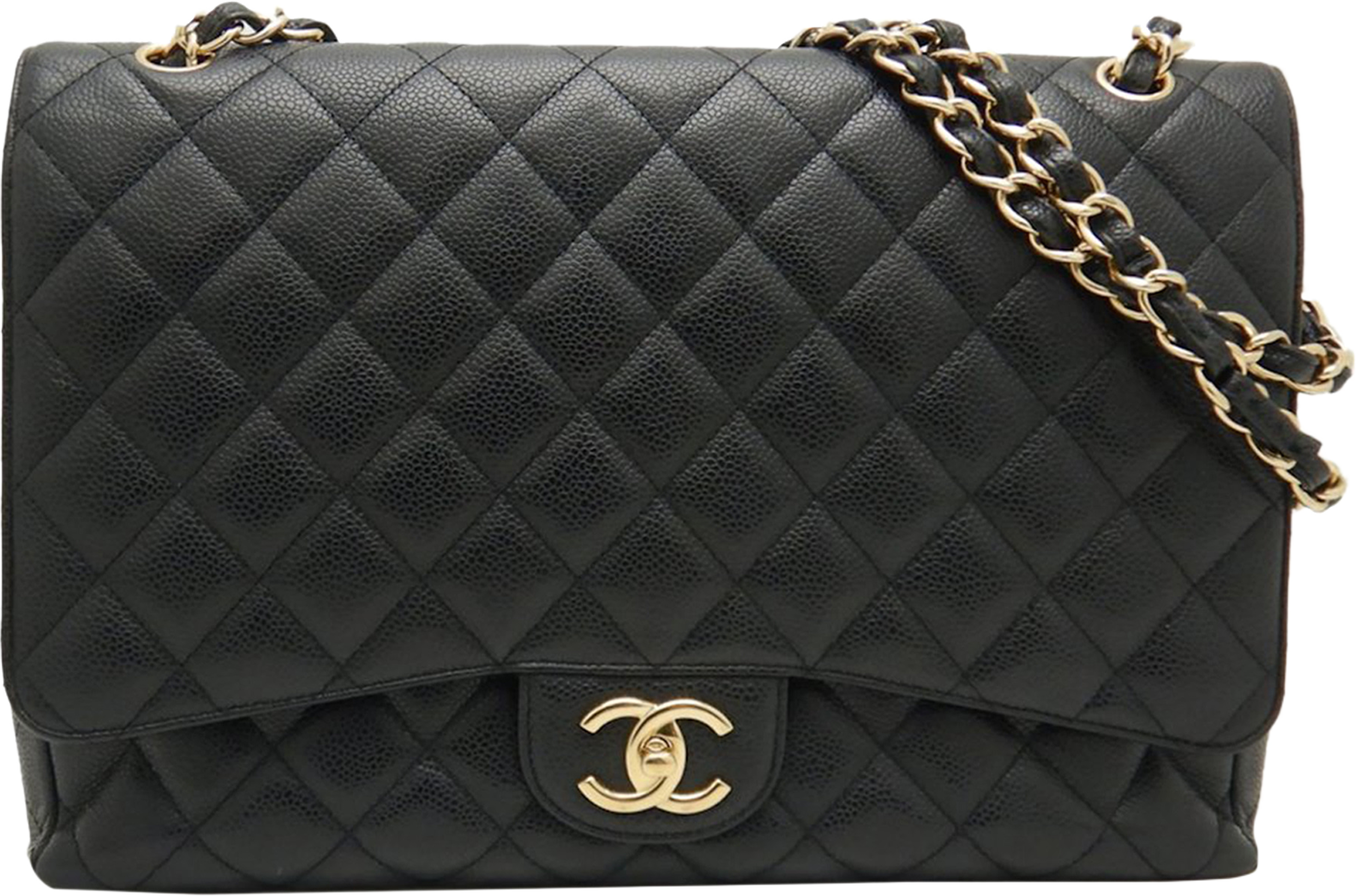 Chanel Maxi Classic Caviar Double Flap, från Luxclusif, i färgen black. Klicka för att öppna bilden i stort format